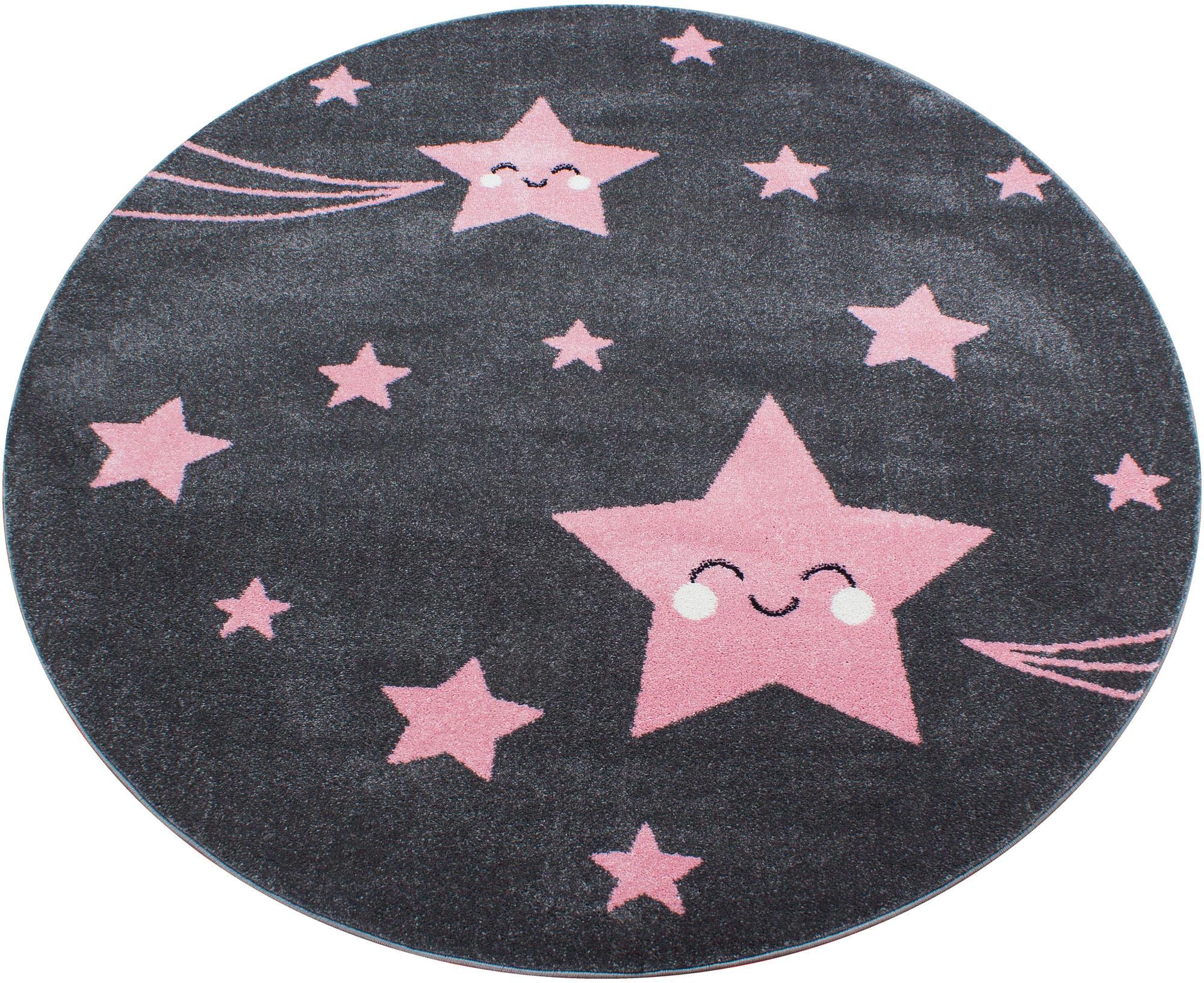 Kinderteppich, H:12mm Ø:160cm, pink, AYYILDIZ TEPPICHE, Kunstfaser, Teppiche, "Kids 610, auch in rund erhältlich", auch in rund, Motiv Sterne,