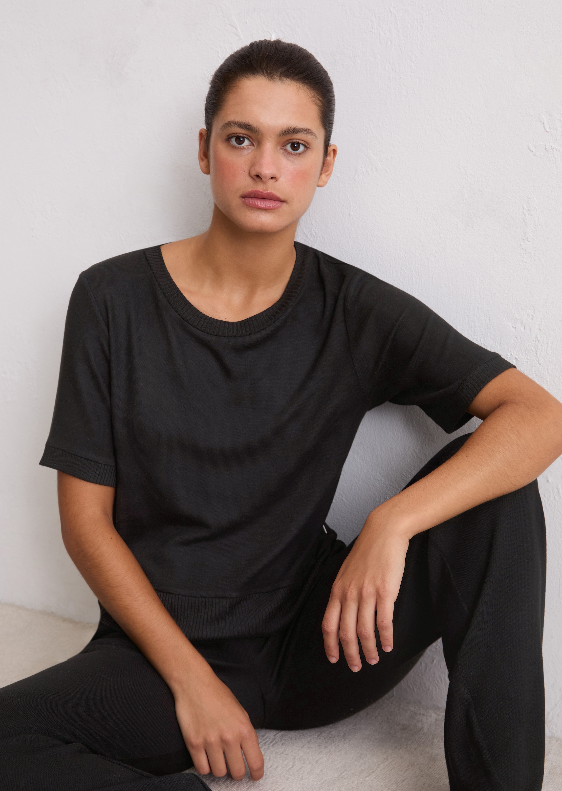 Marc O'Polo Kurzarmshirt, gerippte Abschlüsse, Rundhals, Halbarm, weich, Modalmix, leicht