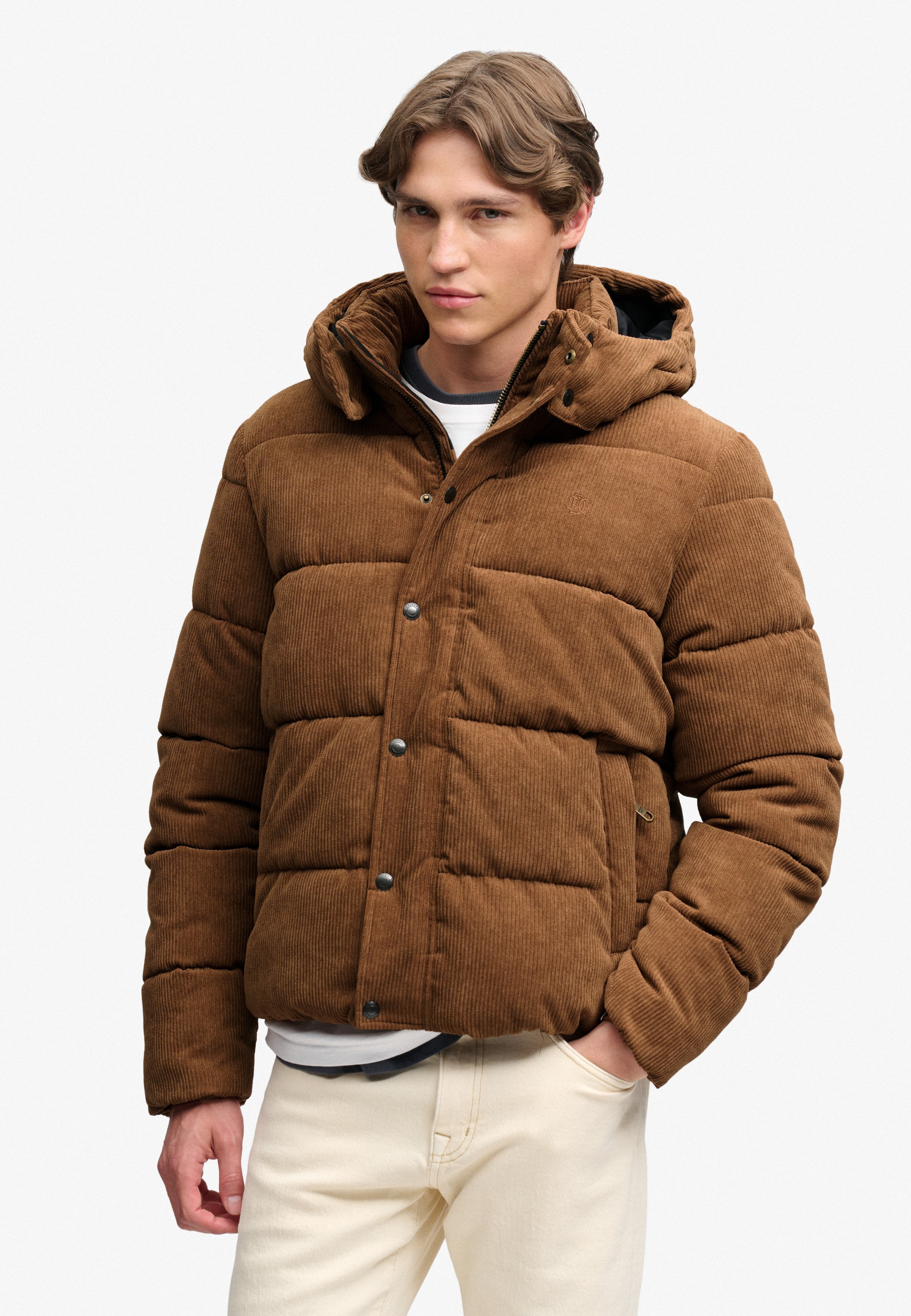 Superdry Steppjacke "Premium Hood Cord Puffer Jkt" Mit Kapuze Kunstfaser, Relaxed Fit
