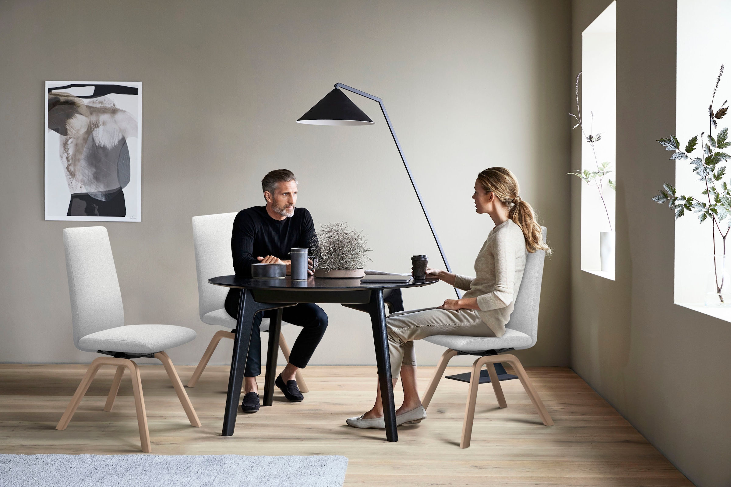 Stressless® Polsterstuhl »Laurel«, ROHLEDER Stoff Q2 FARON, High Back, Größe M, mit schräggestellten Beinen in Eiche gekalkt