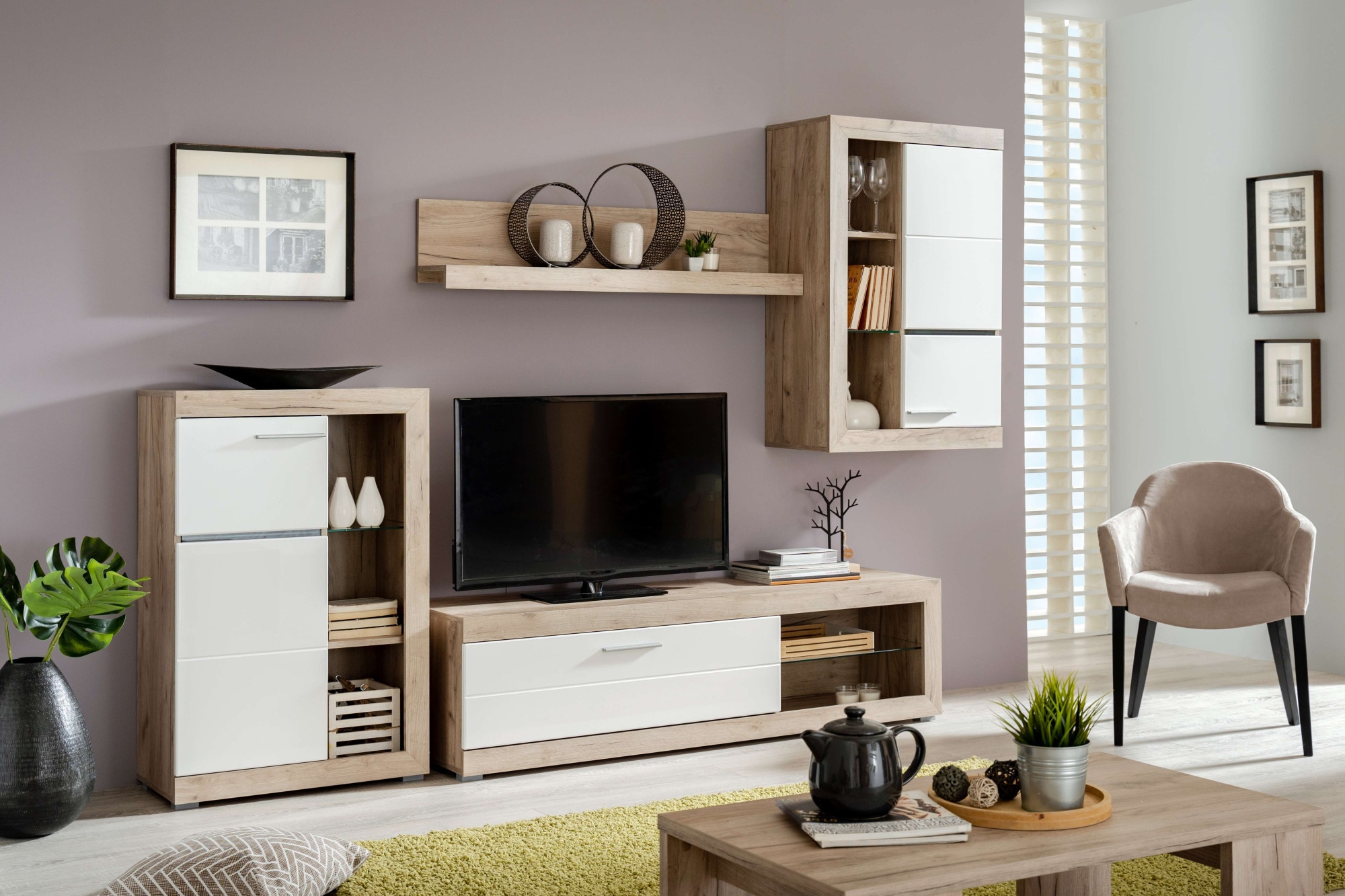 INOSIGN Wohnzimmer-Set »Rosso Wohnwand, Mediawand, Anbauwand, für TV bis 60', Breite 267 cm« Komplett-Set, 4-st, 4 Stk. tlg.