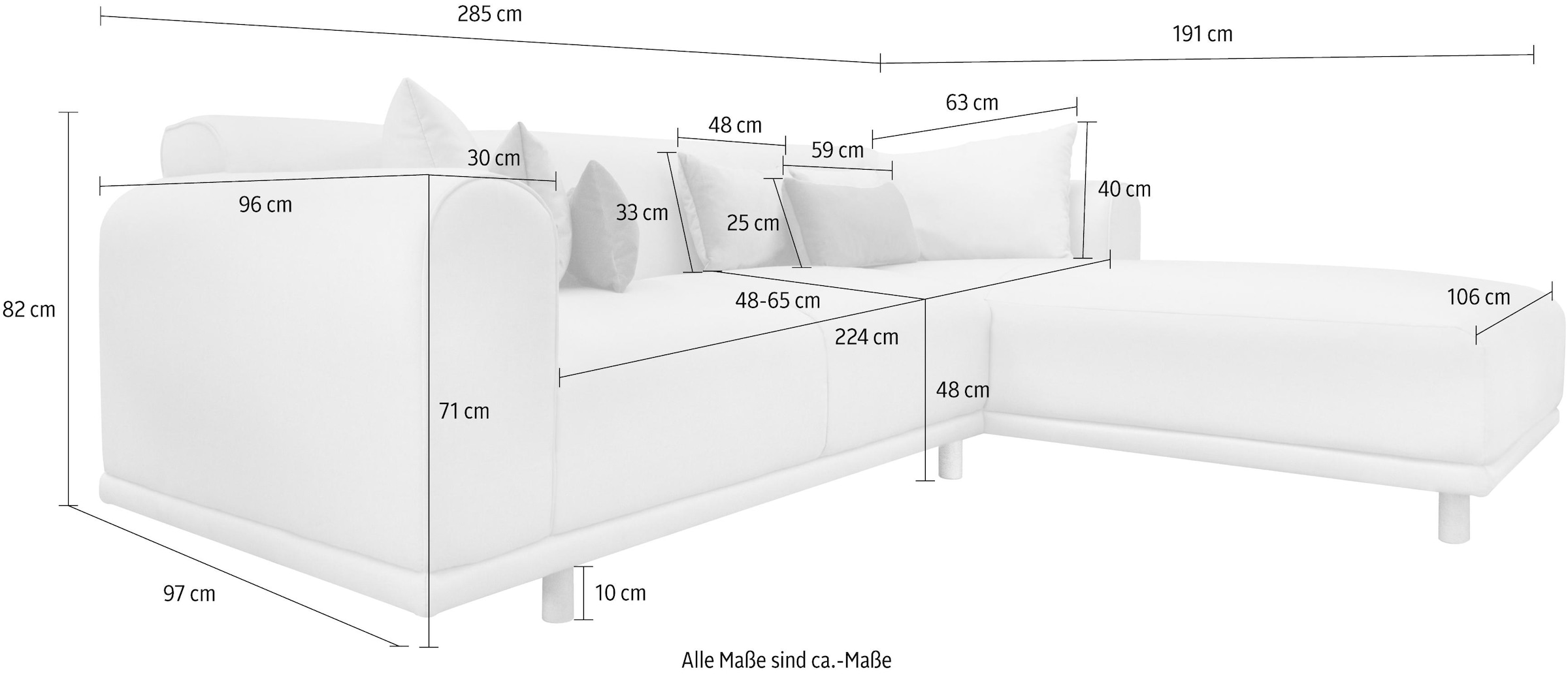 andas Ecksofa »Maroon L-Form«, in skandinavischem Design, mit losen Kissen