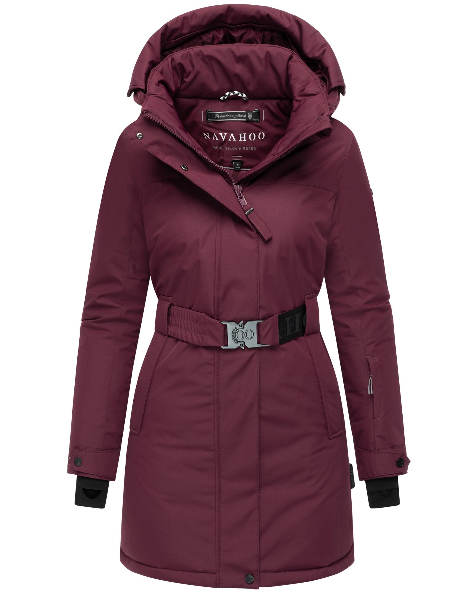 Navahoo Wintermantel »Frostkuss 14«, Warmer Damen Mantel mit abnehmbarer Kapuze und Taillengürtel