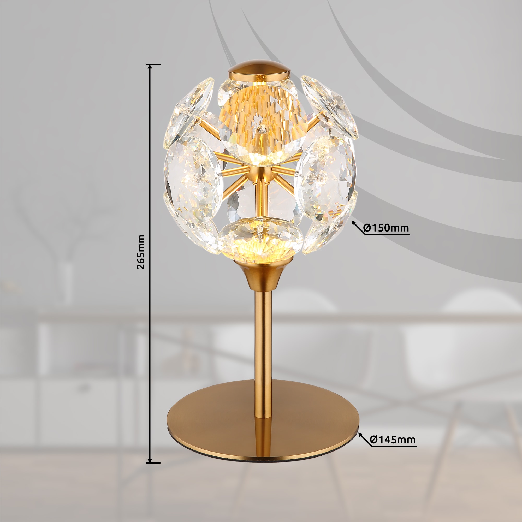 GLOBO LIGHTING LED Tischleuchte »VIRINA«, Leuchtmittel LED-Modul | LED fest integriert, Tischlampe/Kristalle/3000K/Wohnzimmer/Schlafzimmer/Flur