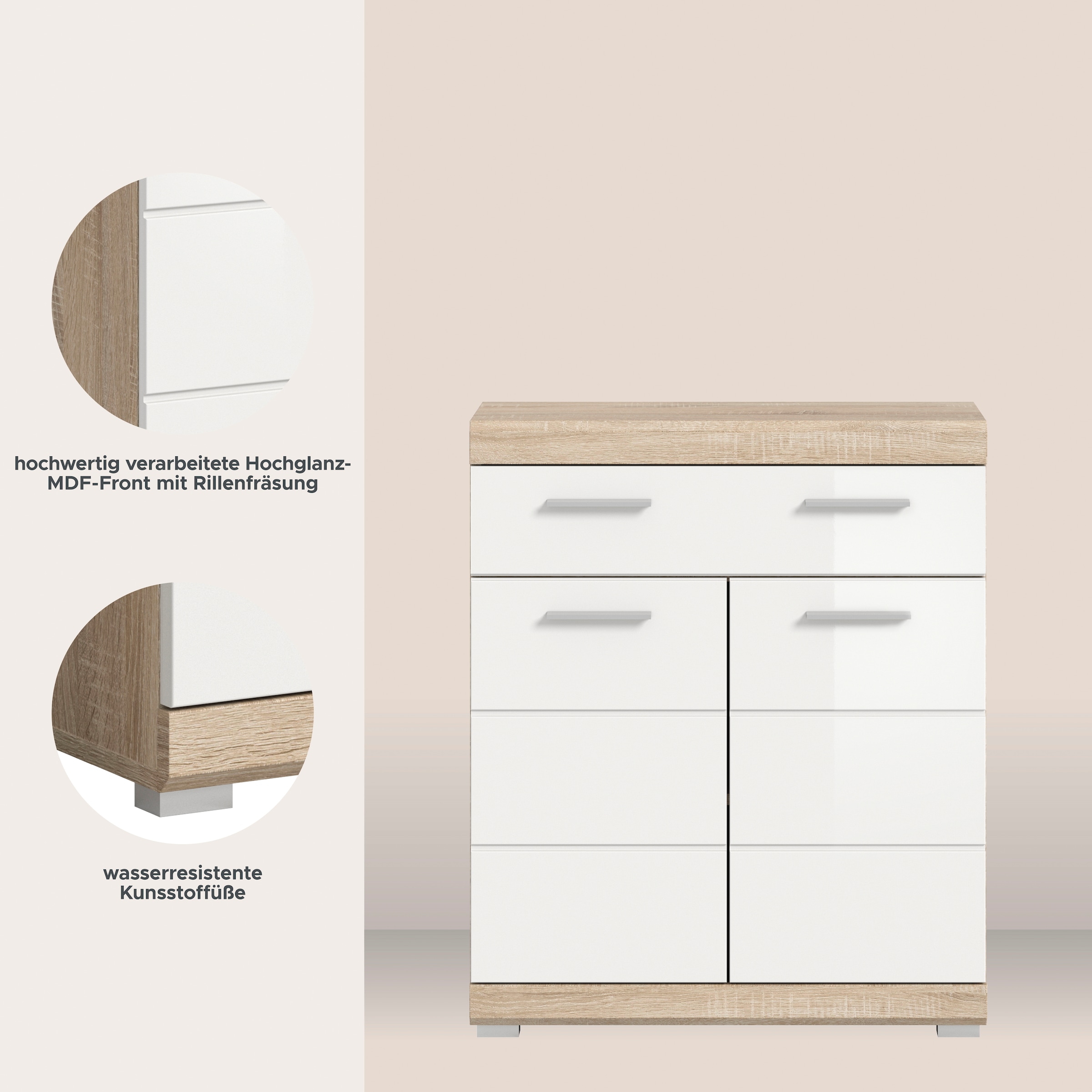 welltime Unterschrank »SIENA, Breite 74cm, 2 Tür, 1 Schubkasten, 2 Fächer, MDF-Front« TOPSELLER!,  in verschiedenen Farben erhältlich, Badmöbel, Badschrank, Kommode, Bad