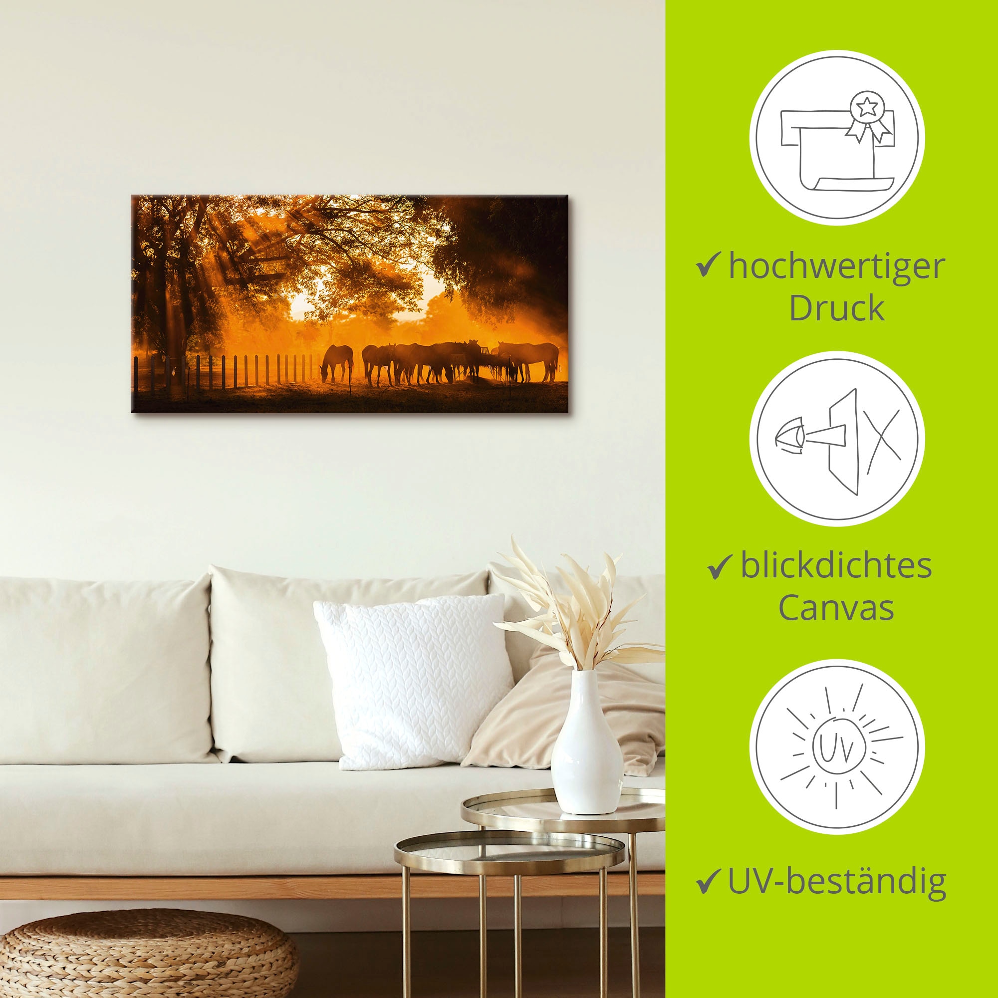 Artland Wandbild »Goldenes Licht auf der Pferdewiese«, Haustiere, (1 St.), als Leinwandbild in verschied. Größen