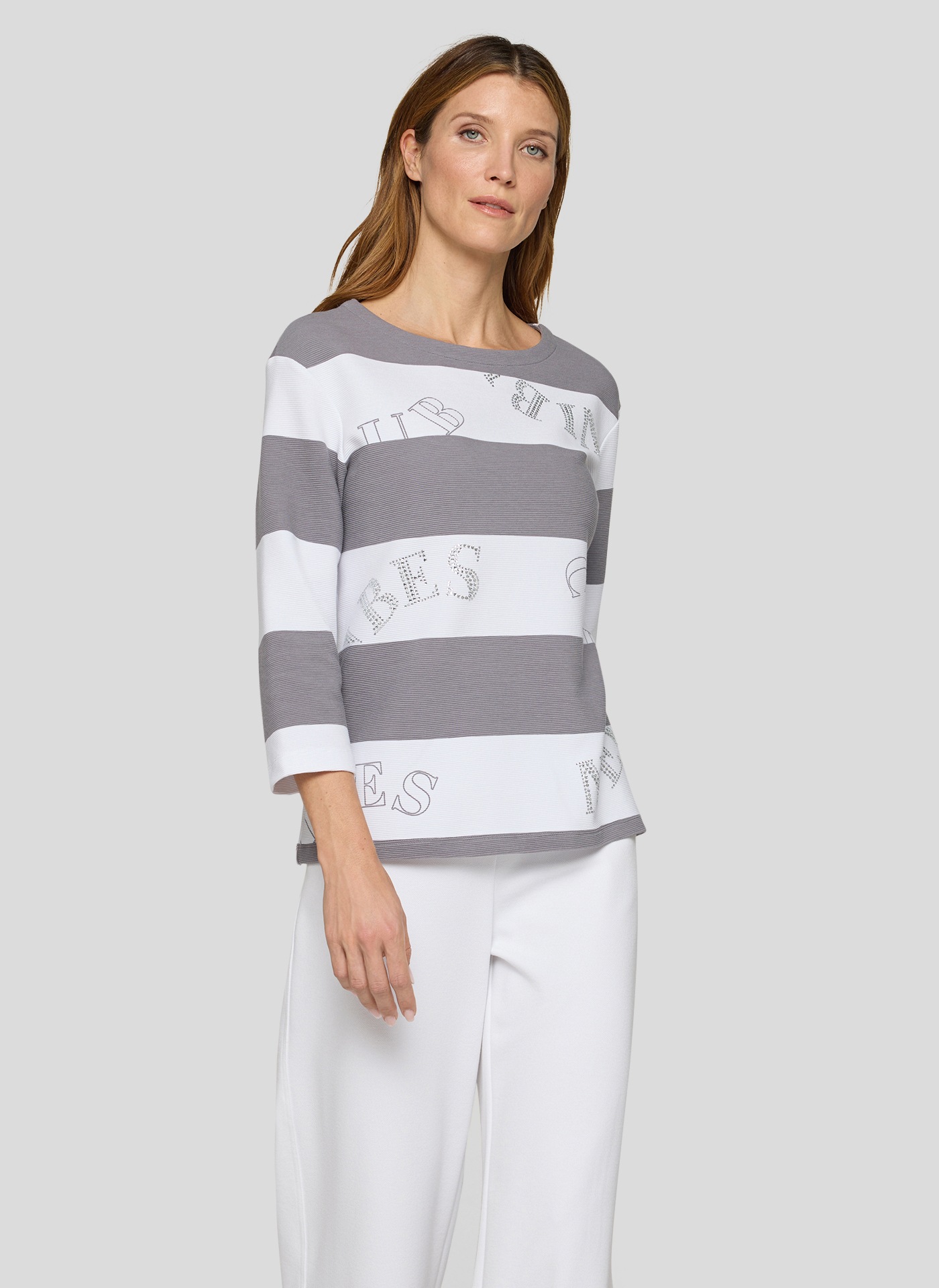 Print-Shirt RABE "T-Shirt", Damen, Gr. 42, grau, 76%Baumwolle, 16%Polyester, 8%Elasthan, geringelt, gerade, Shirts