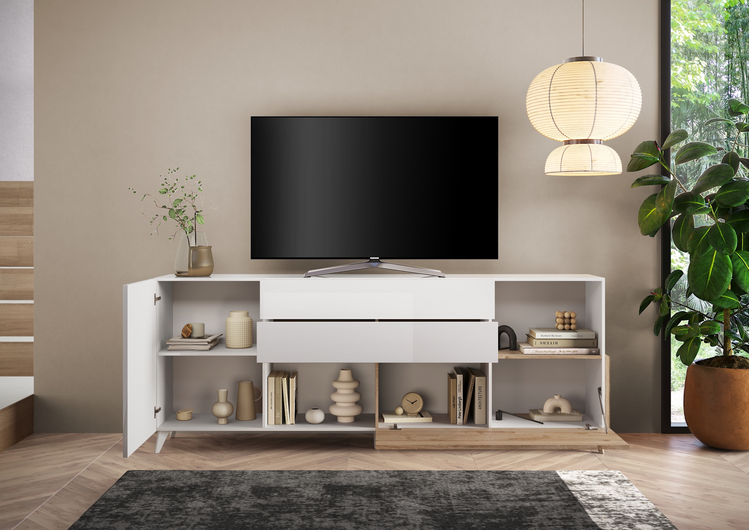 INOSIGN Sideboard »Monaco Breite 241 cm, Anrichte mit 1 Tür, 1 Klappe u. 2 Schubkästen«, Kommode, Soft/Self Closing