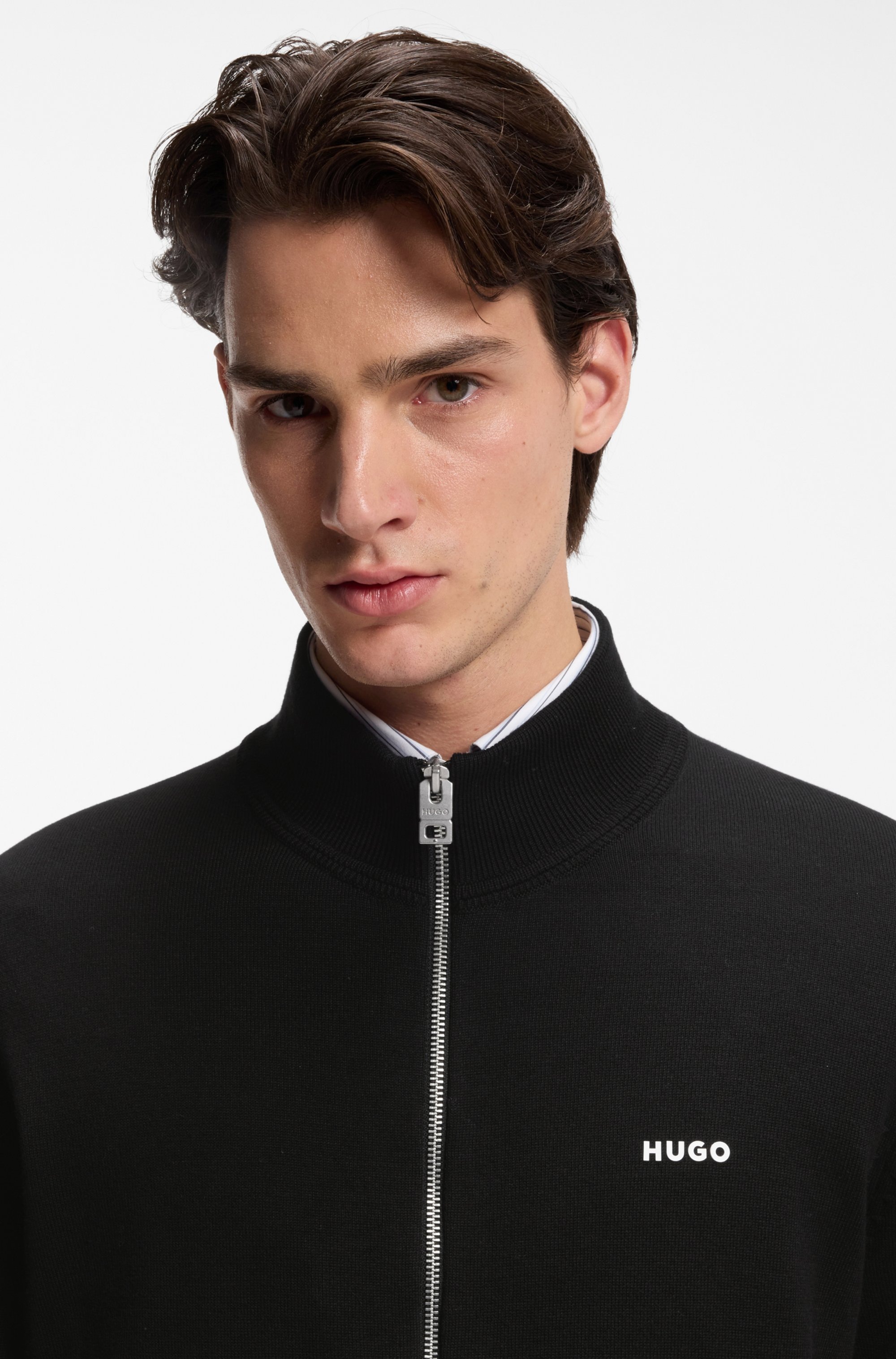 HUGO Strickjacke »San Jacomo-C« Stehkragen, Slim Fit, Feinstrick aus Baumwolle