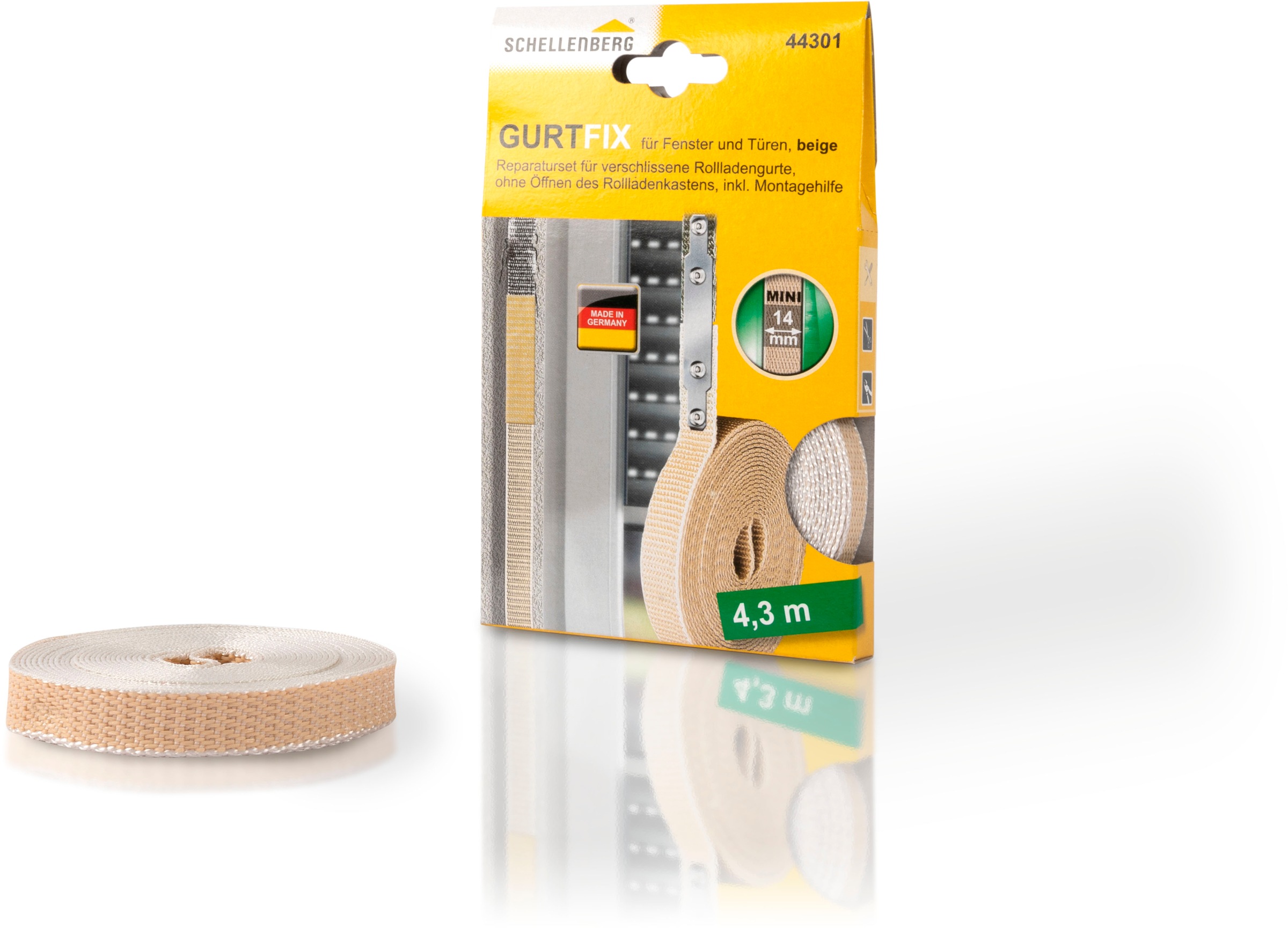 SCHELLENBERG Reparatur-Set "Rollladen Gurtfix für das Rollladensystem Mini" Set, 1 Stk. tlg. für alte Gurtbänder in unterschiedlichen Farben, 14 mm x 4,3 m