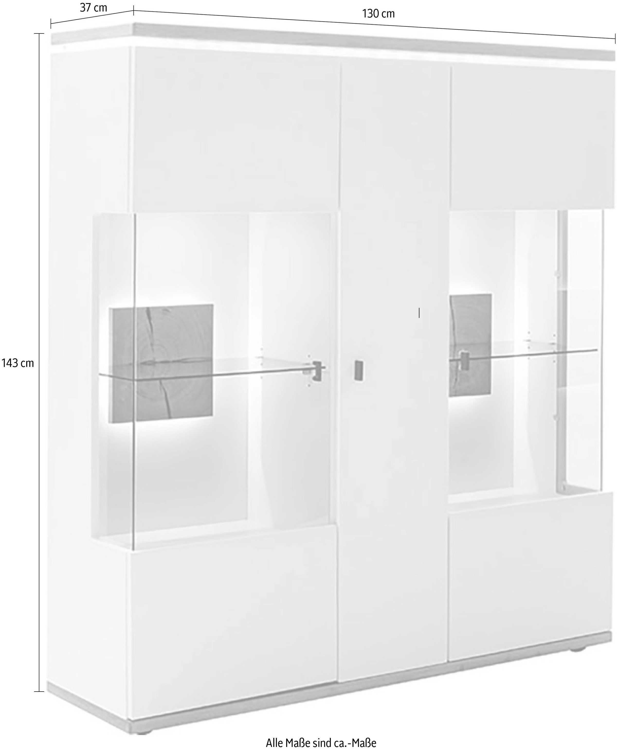 MCA furniture Highboard »Matadi Highboard« 1 Stk. tlg. Highboard, Weiß, Holzabsetzung, 3 Türen, gedämpft, B: 130cm