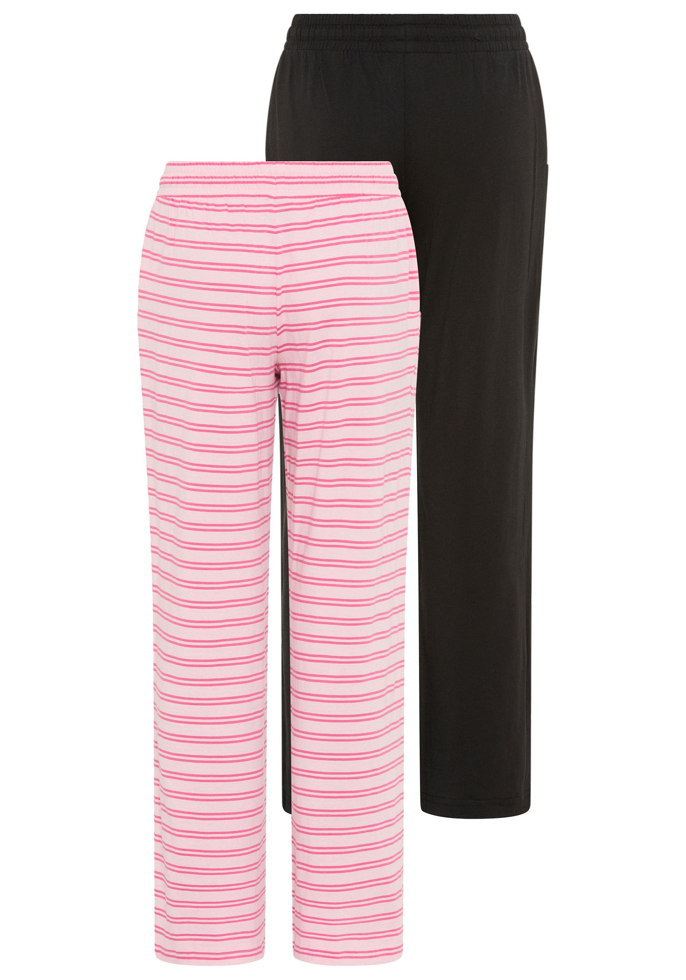 H.I.S Jerseyhose »2er Pack Wirkhosen 1x uni + 1x geringelt, für Mädchen«  gerade Beinform, mit Gummizug am Bund, mit Logodruck als Applikation