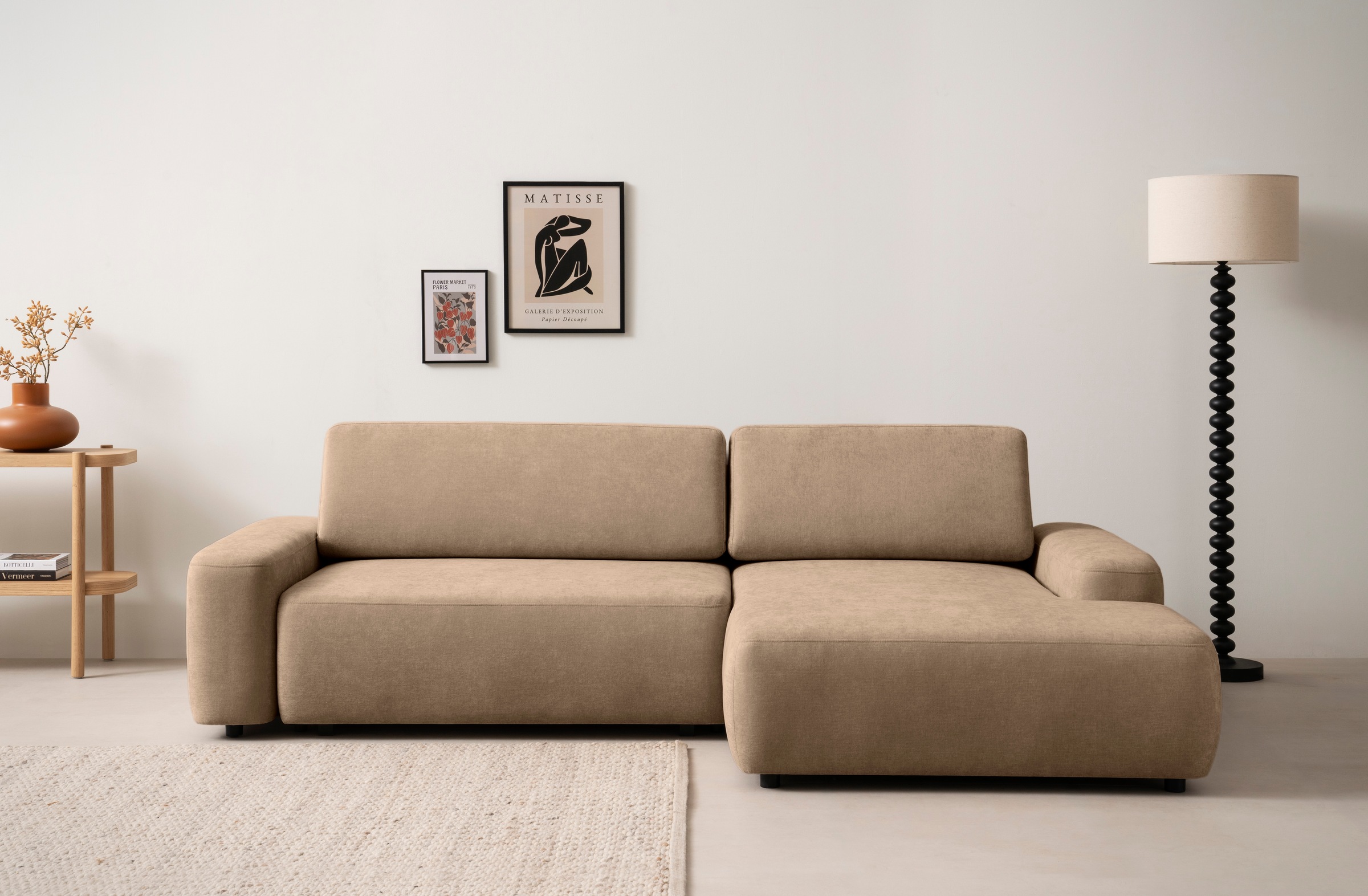 INOSIGN Ecksofa »TORGE (264cm), Schlafsofa in Cord, Samtvelours o Struktur fein, L-Form«, Schlaffunktion, Bettkasten, Liegefläche: 125/210 cm