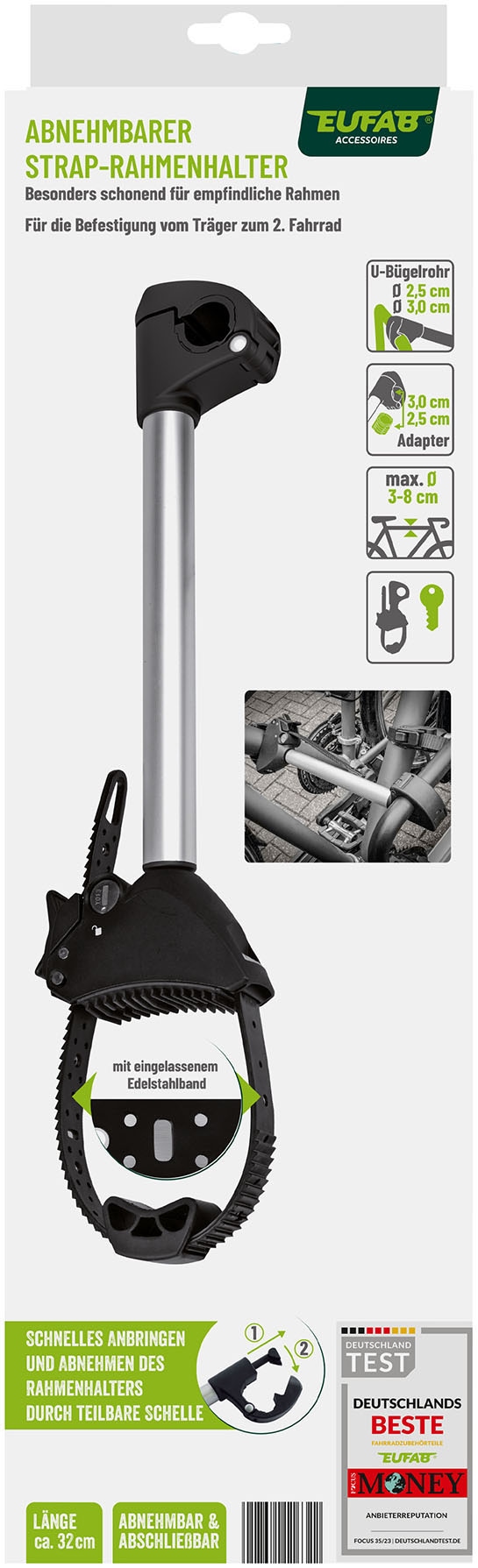 EUFAB Fahrradträger-Rahmenhalter »Strap-Rahmenhalter lang Ø 25+30mm«