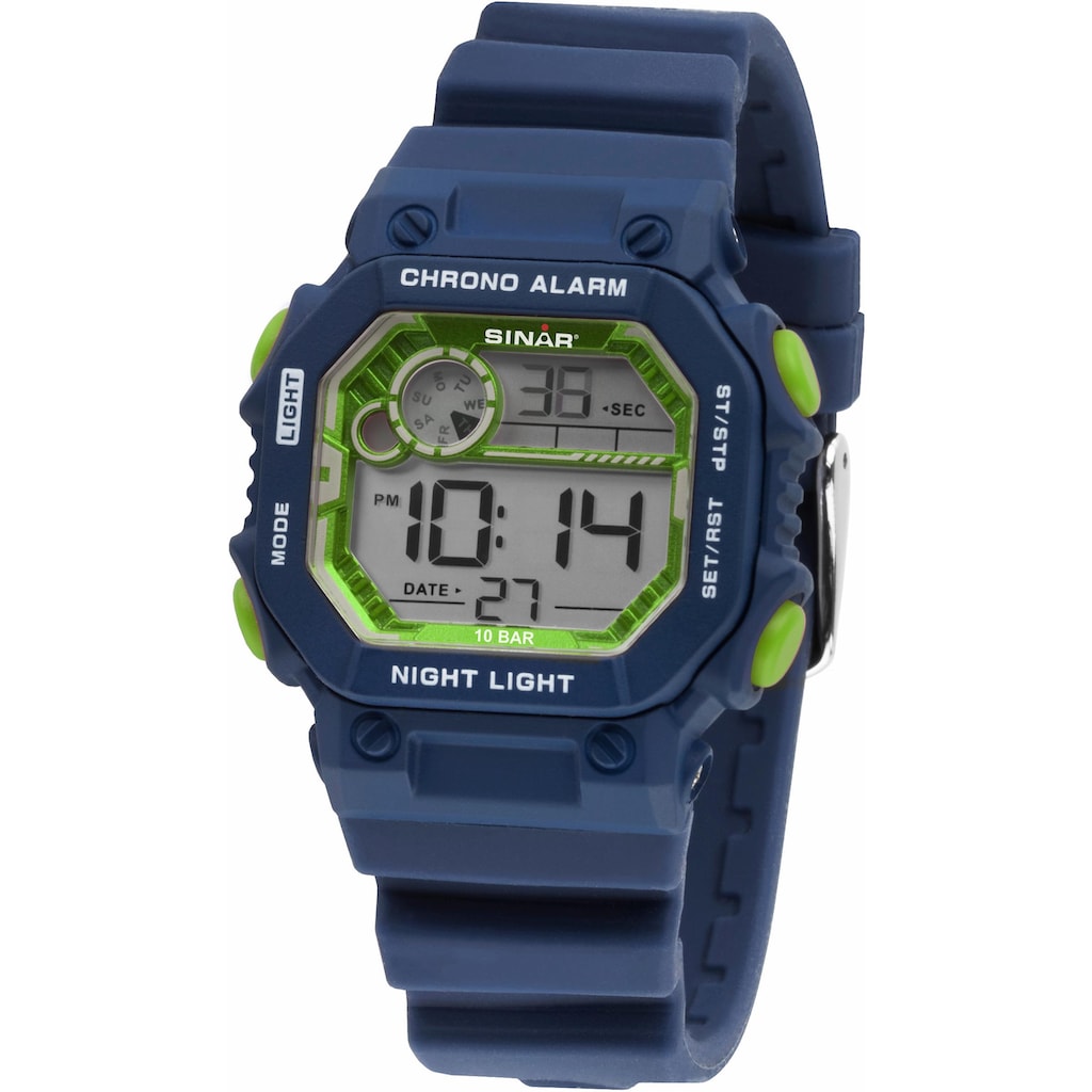 SINAR Chronograph »XE-55-2«, Armbanduhr, Quarzuhr, Kinderuhr, digital, Datum, Stoppfunktion