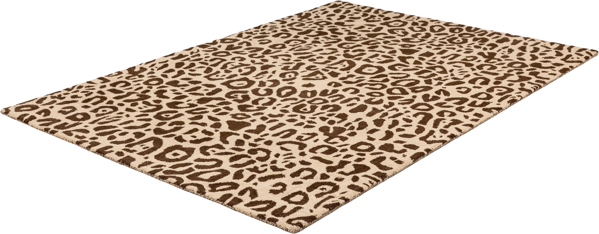 OTTO home Wollteppich »Gabbo Leo, Leopardenmuster, handgearbeitet« rechteckig 14 mm Höhe reine Wolle, Uni, Wohnzimmer, Schlafzimmer, Esszimmer