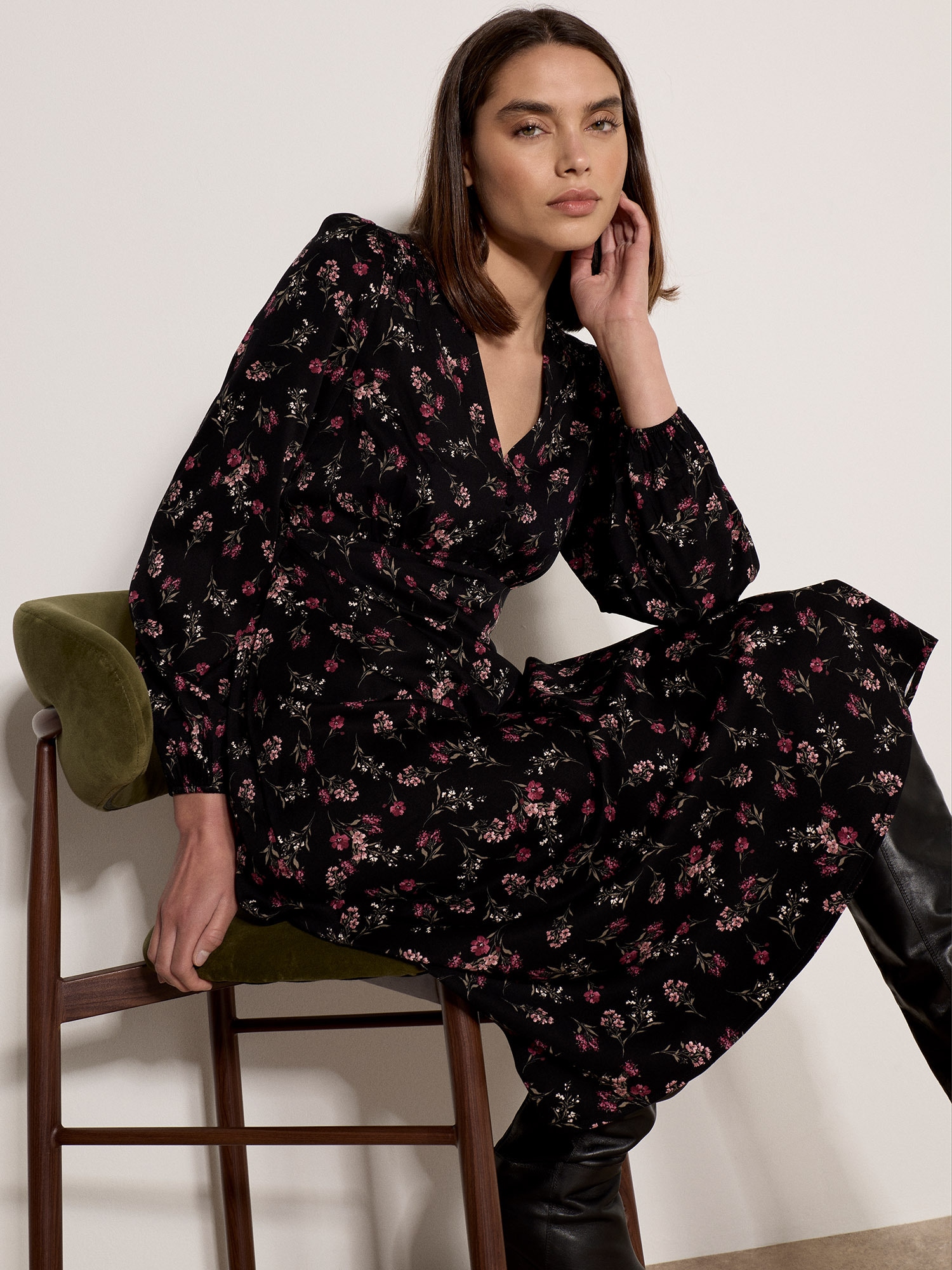 Apricot Midikleid »Wadenlanges Kleid« mit Blumenprint