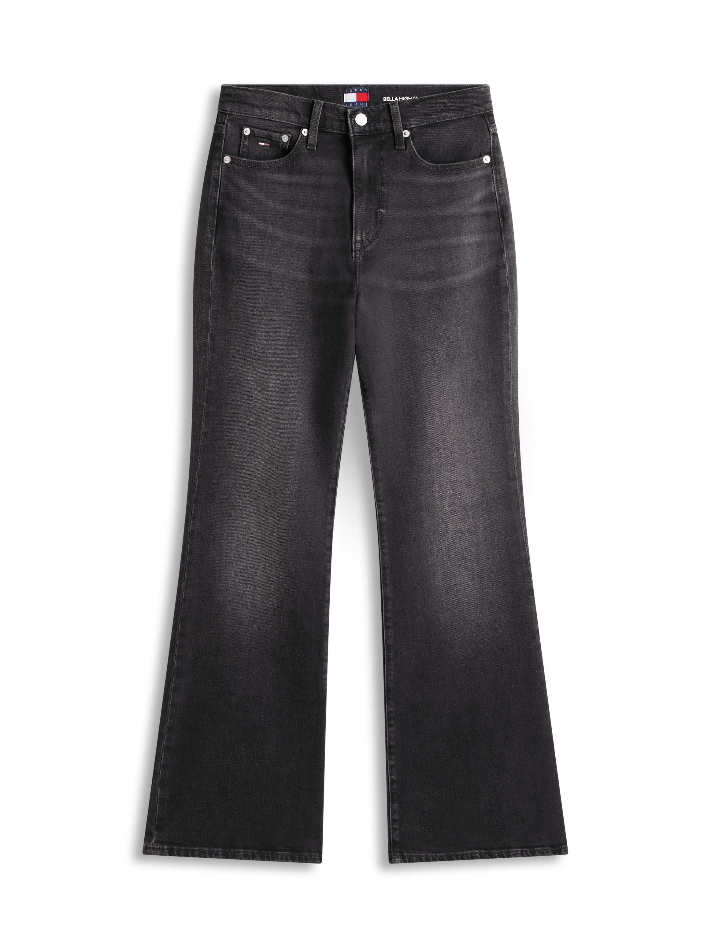 Bootcut-Jeans TOMMY JEANS "BELLA HGH FLR", Damen, Gr. 32, Länge 30, denim schwarz, Denim/Jeans, Obermaterial: 99% Baumwolle, 1% Elasthan, unifarben, bootcut fit knöchellang, Jeans, in ausgestellter Form 3