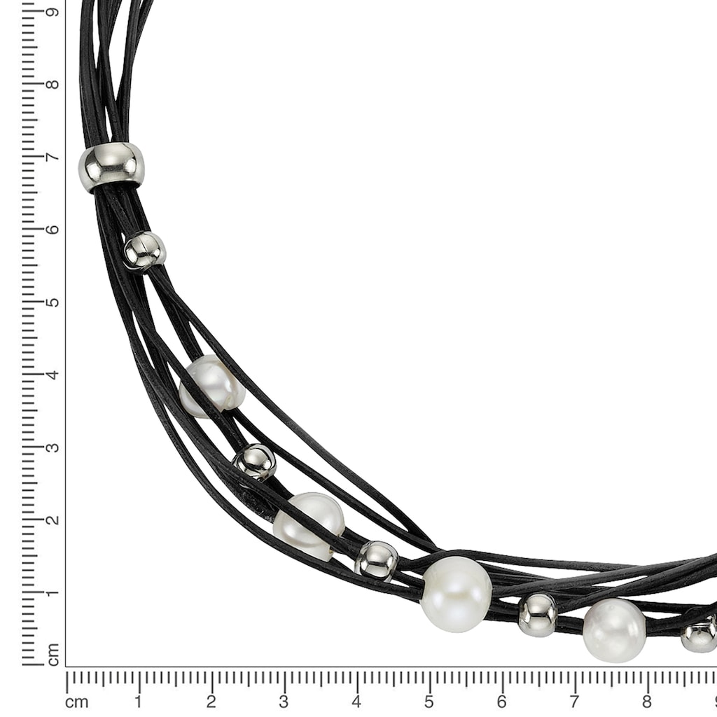 Zeeme Collierkettchen »Leder schwarz Stahlkugeln und Perle«