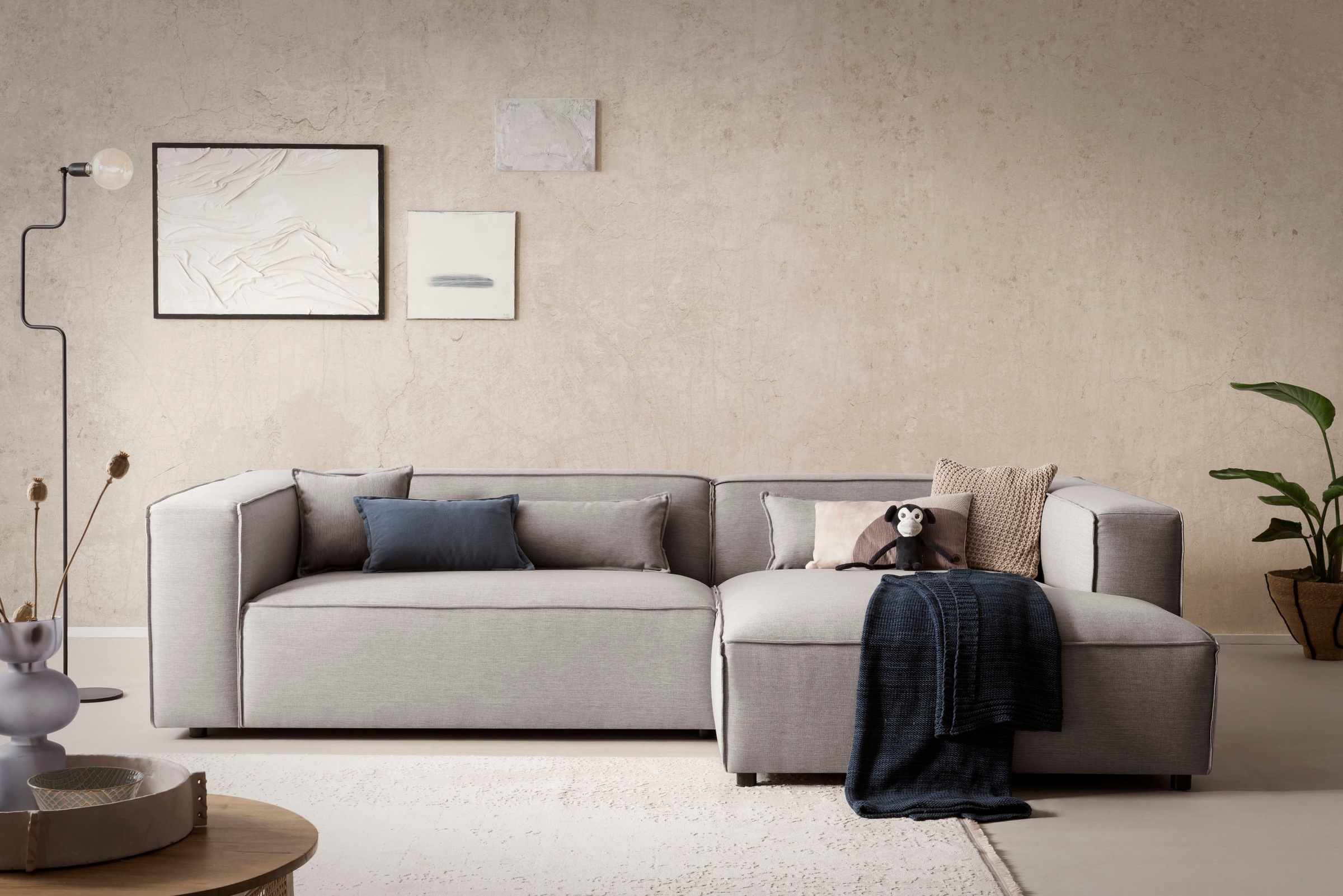 LeGer Home by Lena Gercke Ecksofa »PIARA XXL, Big-Sofa in Cord oder Leinenoptik, L-Form, mit Kedernaht«, wahlweise Ottomane rechts/links, schwarze Füße, extra tiefe Sitzfläche