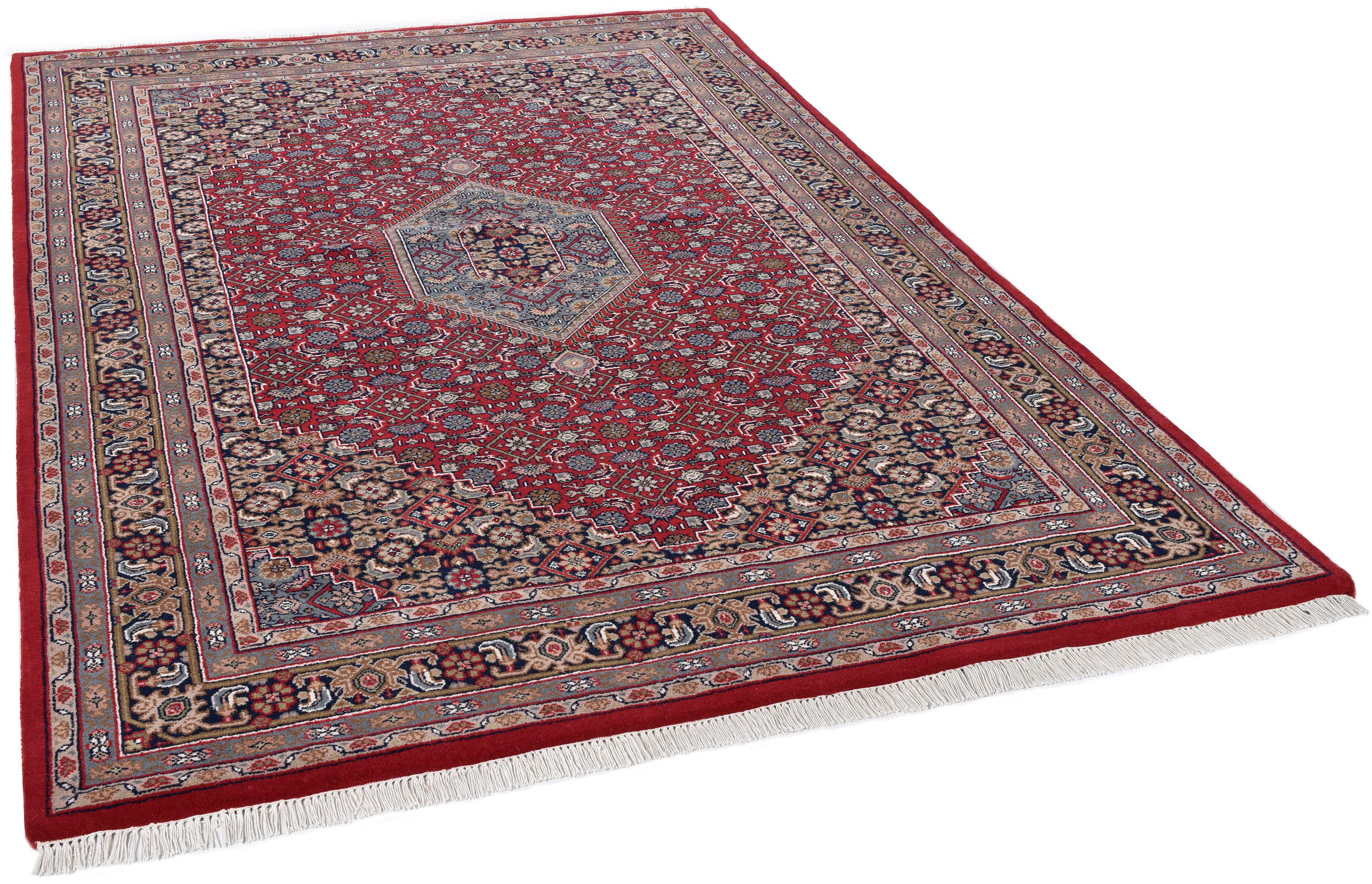 Orientteppich THEKO "Benares Bidjar" Gr. 7, rot, B:250cm H:12mm L:350cm, Schurwolle, Teppiche, Fransenteppich, reine Wolle, handgeknüpft, mit Fransen, auch als Läufer