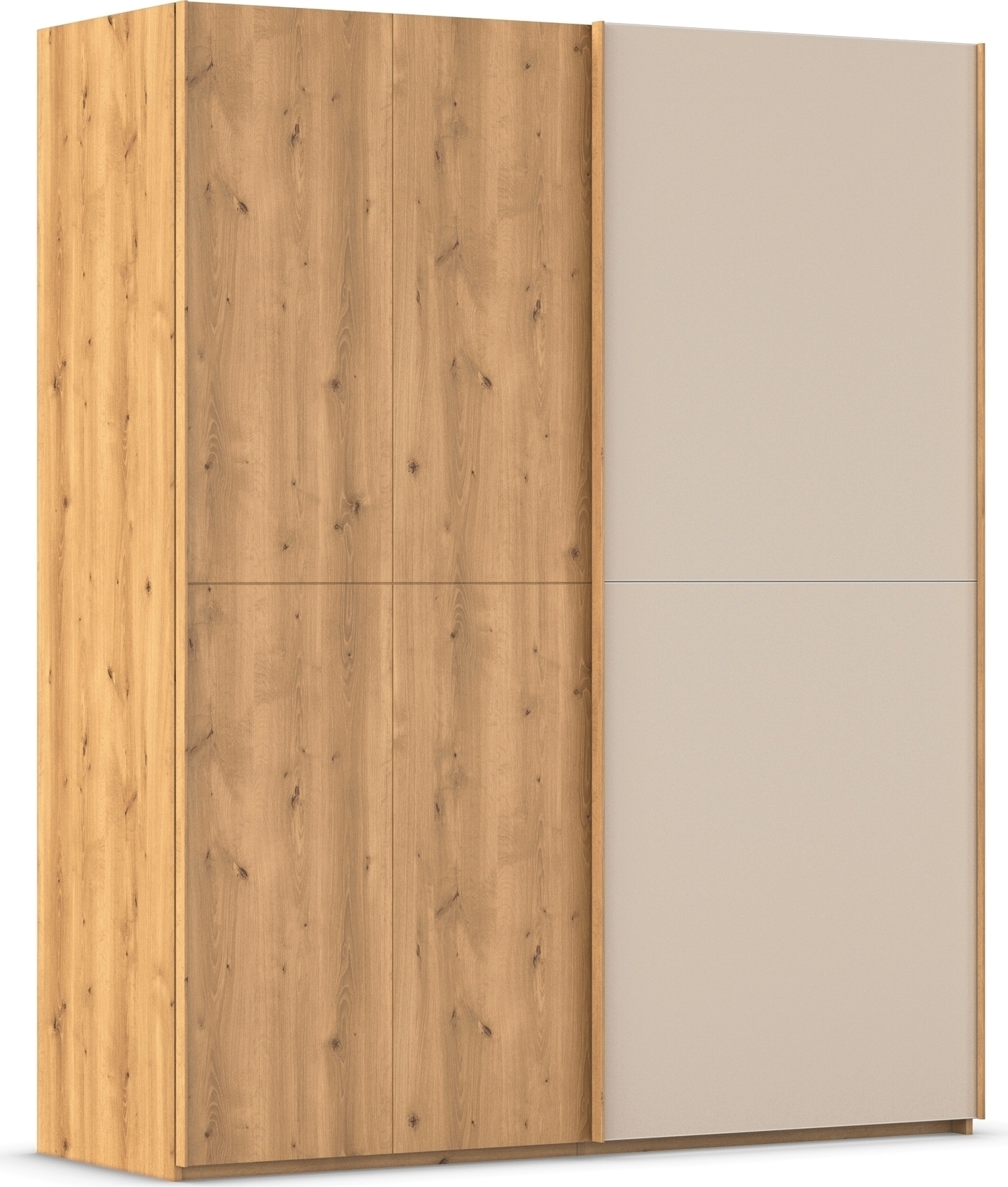 rauch Schwebetürenschrank "Kleiderschrank Schrank Garderobe Schlafzimmerschrank SCALE-WOOD" edle geteilte Front in massiver Asteiche mit Glastüren MADE IN GERMANY