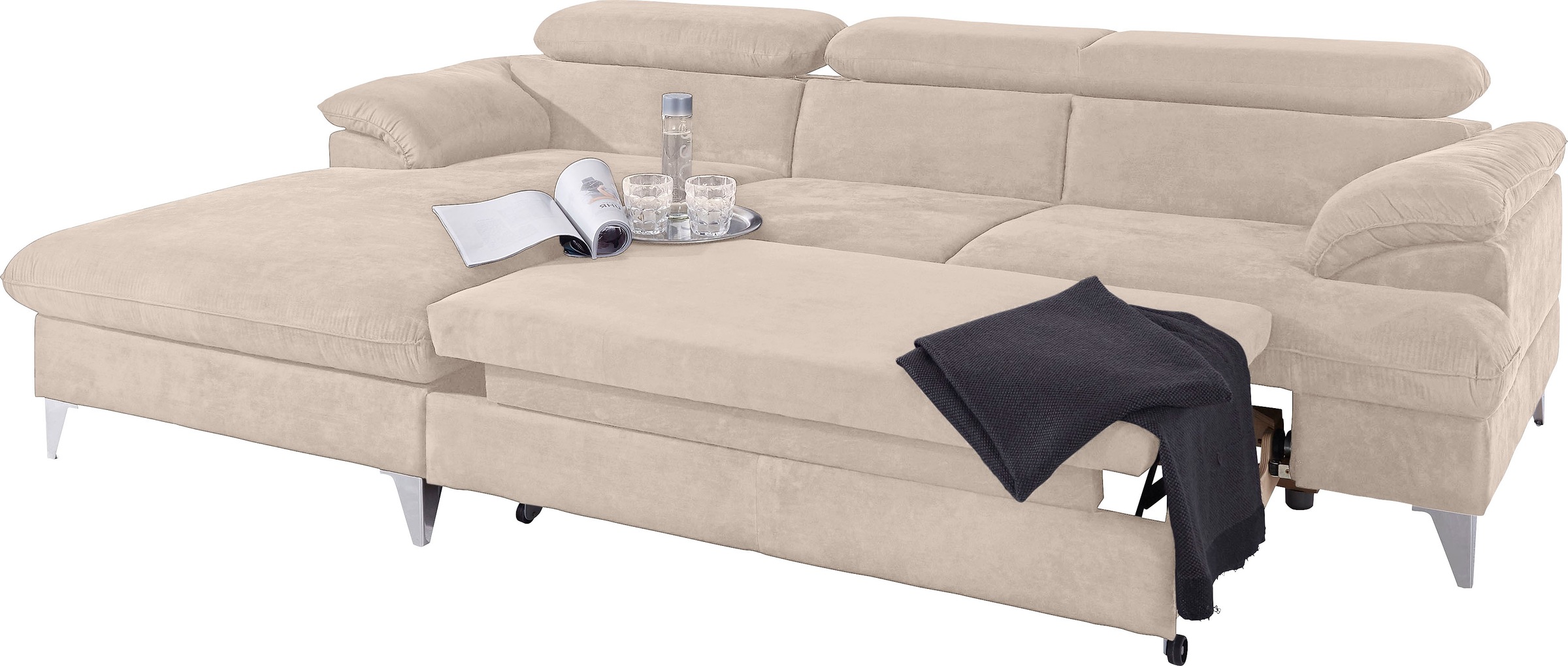 COTTA Polstergarnitur »Caluso L-Form«, (2 tlg.), Set bestehend aus: Ecksofa mit Kopfteilverstellung & Hocker