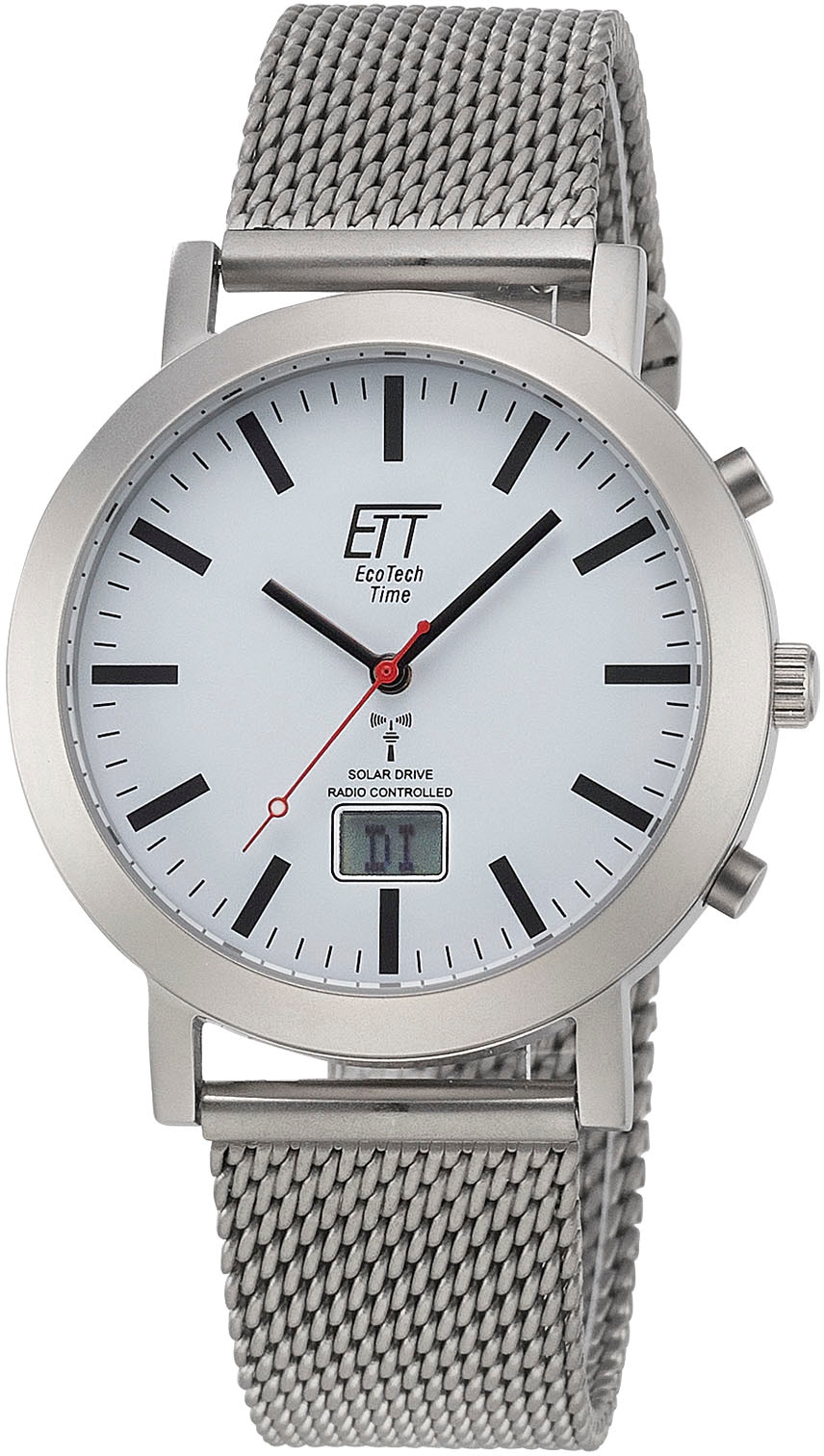 ETT Herren Funkuhr "Station Watch", silber, Armbanduhren, Armbanduhr, Herrenuhr, Datum, Solar, Edelstahlarmband