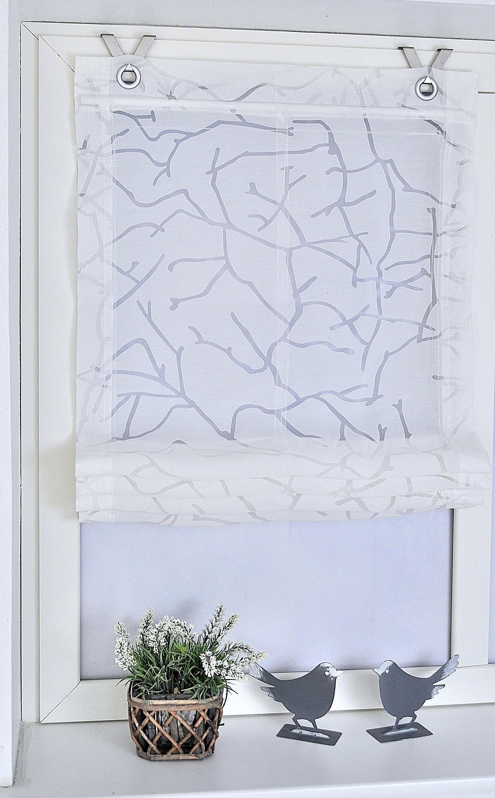 Thumbnail - Kutti Raffrollo "Jerry" mit Hakenaufhängung ohne Bohren Ösenrollo, weiß, Ausbrenner, halbtransparent, Baumwolle-Polyeste...