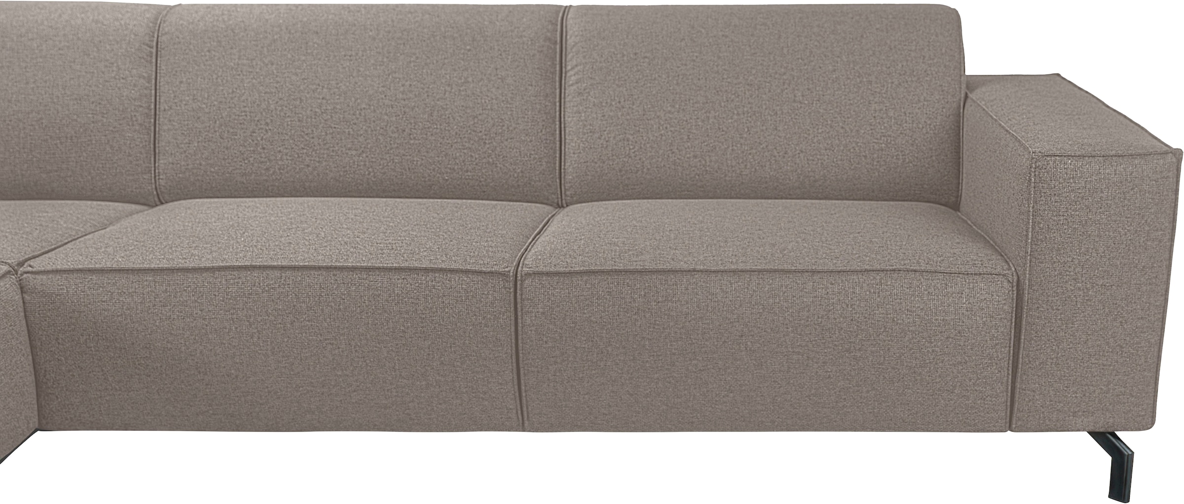Places of Style Ecksofa »Lorcan, Breite 275 cm, weiches Sitzgefühl«, mit schwarzen Metallfüßen, Lederoptik und in weichem Strukturstoff