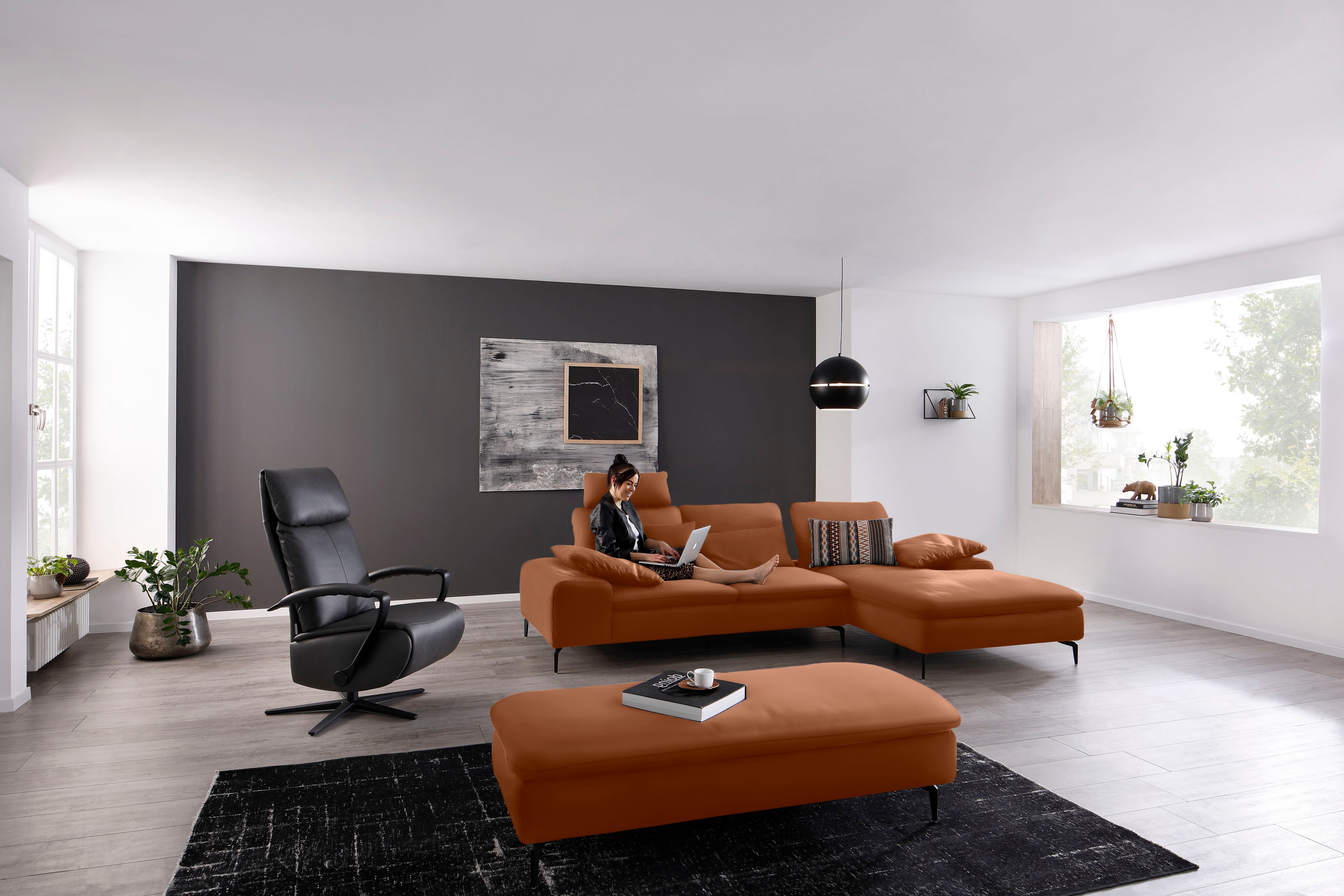 W.SCHILLIG Ecksofa "valentinoo, Designsofa, bequem, elegant und zeitlos, L-Form" inklusive Hocker, mit Sitztiefenverstellung, Breite 299 cm