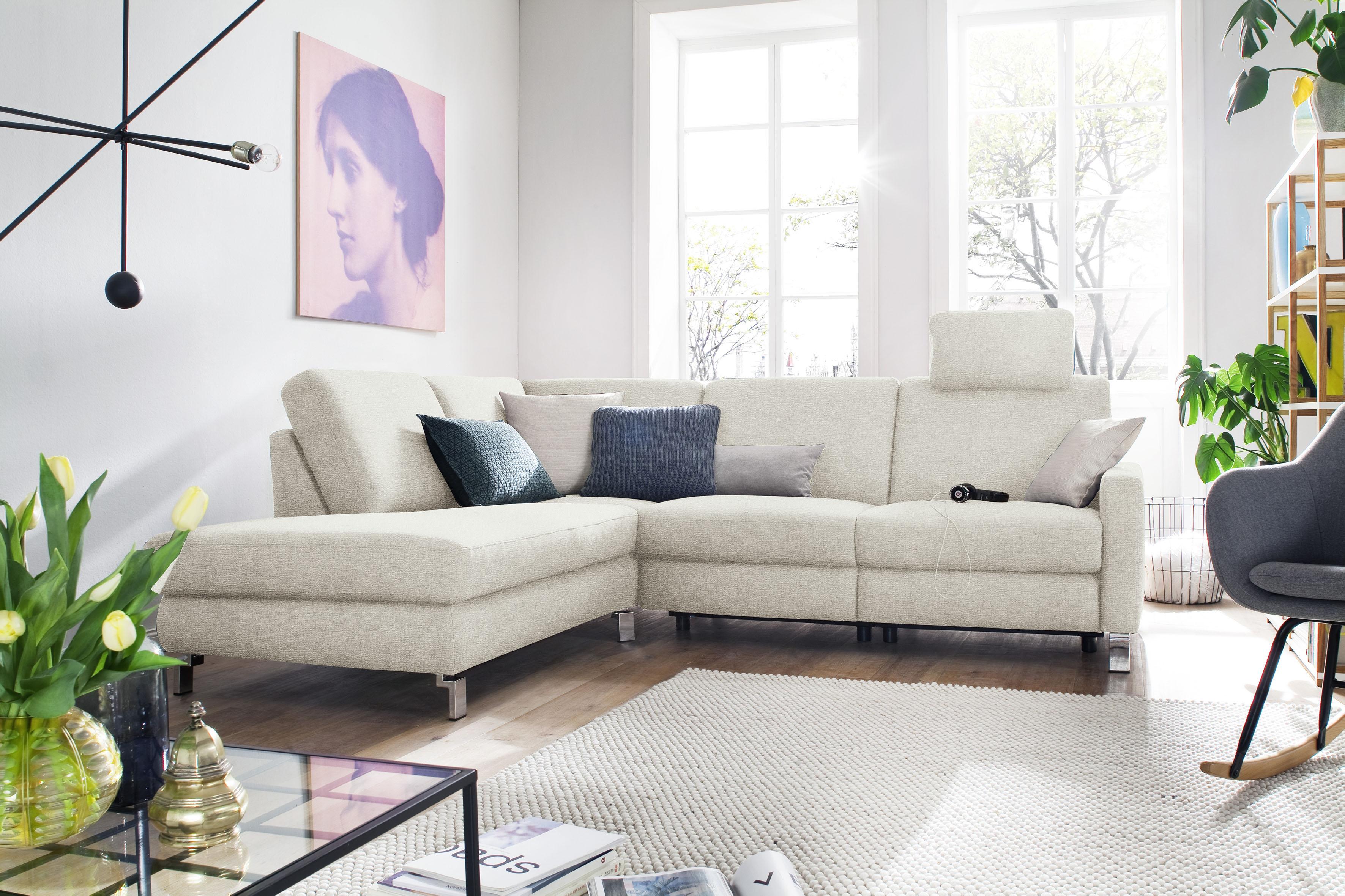 3C Candy Ecksofa "Mainau modern und elegant, mit gutem Sitzkomfort, Breite 257cm, L-Form" wahlweise mit elektrischer Relaxfunktion, Federkern