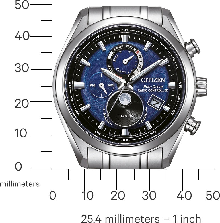 Citizen Funkchronograph »Tsuki-yomi«, Armbanduhr, Herrenuhr, Solar, Titan, Stoppfunktion, Mondphase