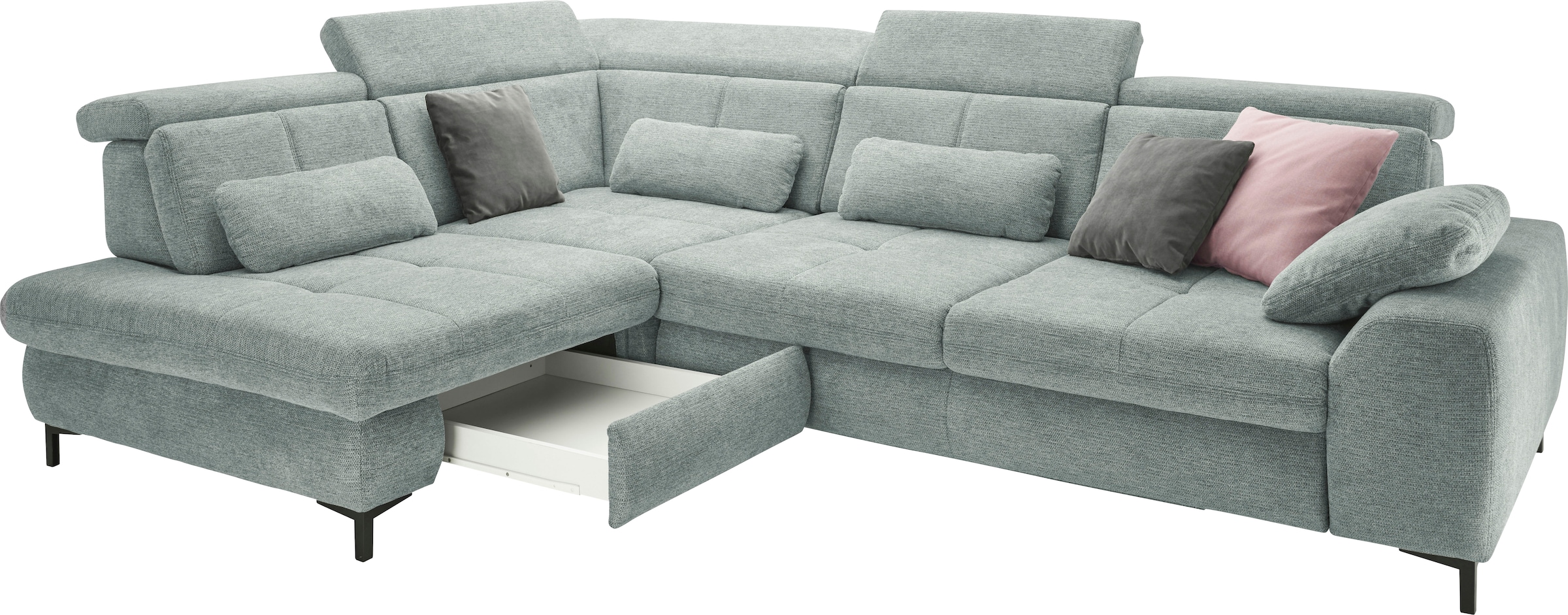 set one by Musterring Ecksofa »SO 3400 Sitzhöhe 47cm oder 49cm, Sitztiefe verstellbar, B/T 317/220 cm«, Kaltschaumpolsterung, Flachgewebe, whlw. mit Funktionen, Sitzhöhe 47