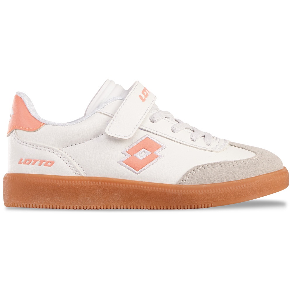 Sneaker LOTTO, Kinder, Gr. 25, weiß (weiß, papaya), Synthetik, clean, Schuhe Sneaker, - ohne Schnüren: Elastiksenkel & Klettverschluss