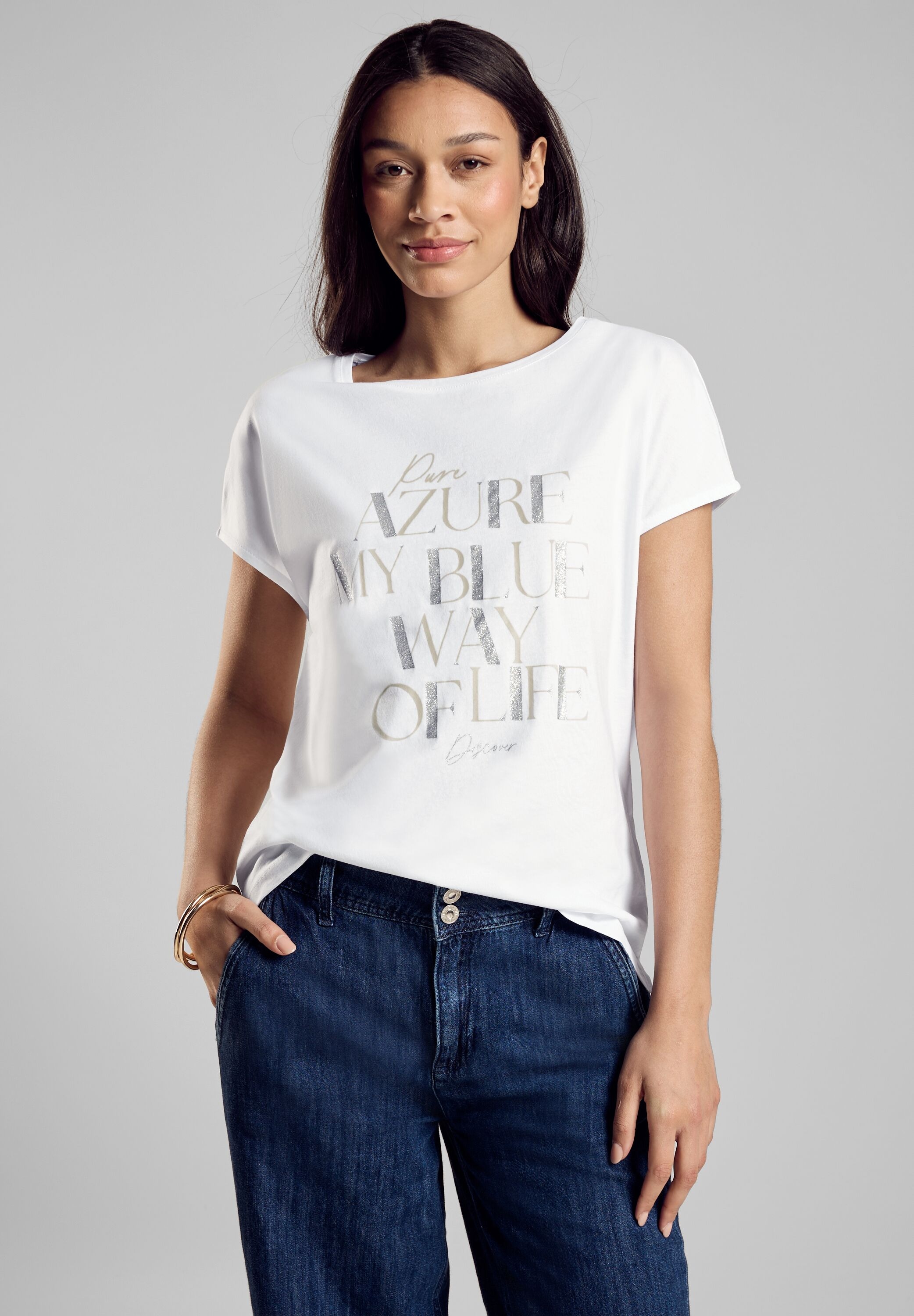 STREET ONE Print-Shirt, mit Glitzer-Wording-Print