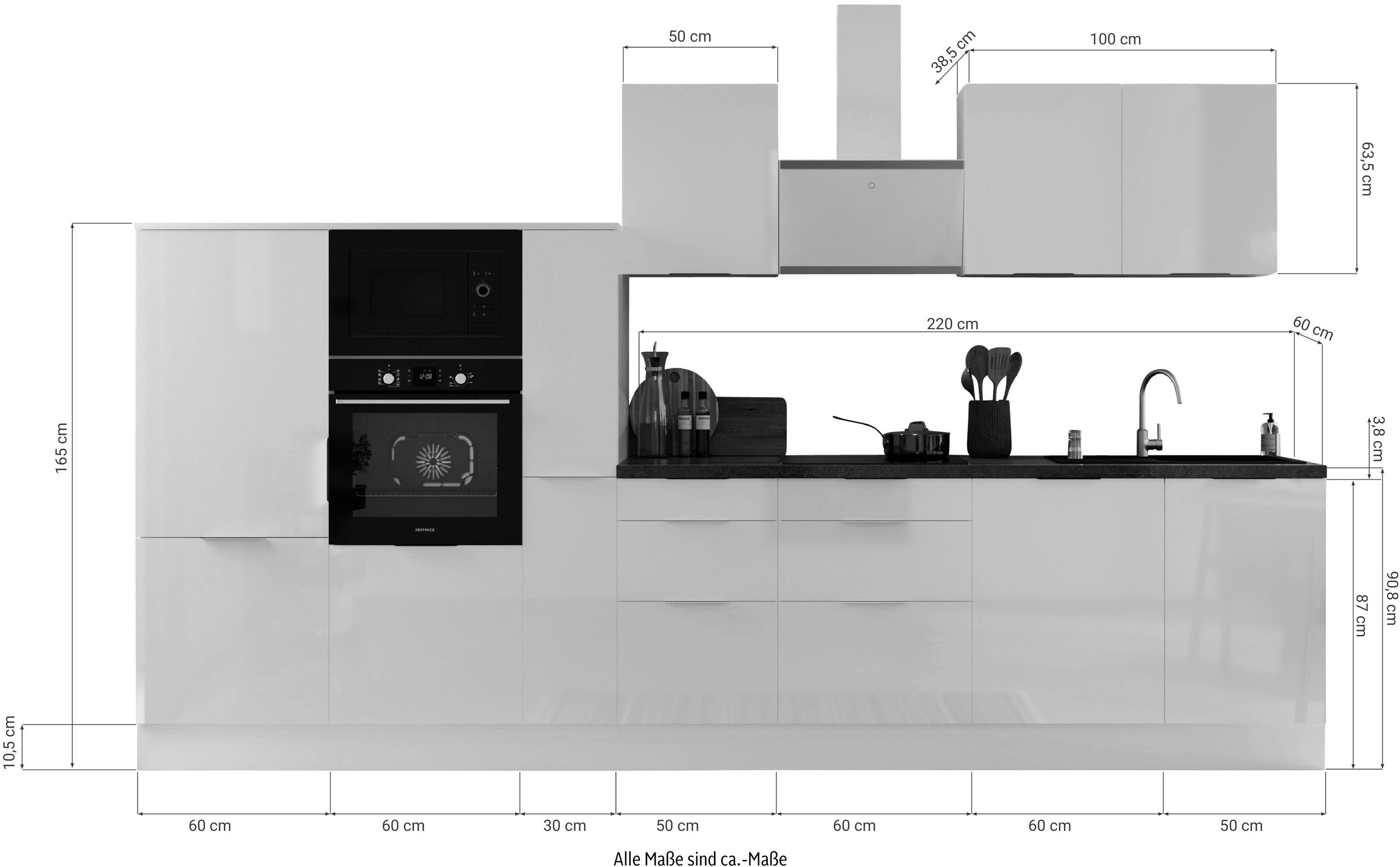 RESPEKTA Küche »Elisabeth«, vormontiert, inkl. E-Geräte, Breite 370 cm