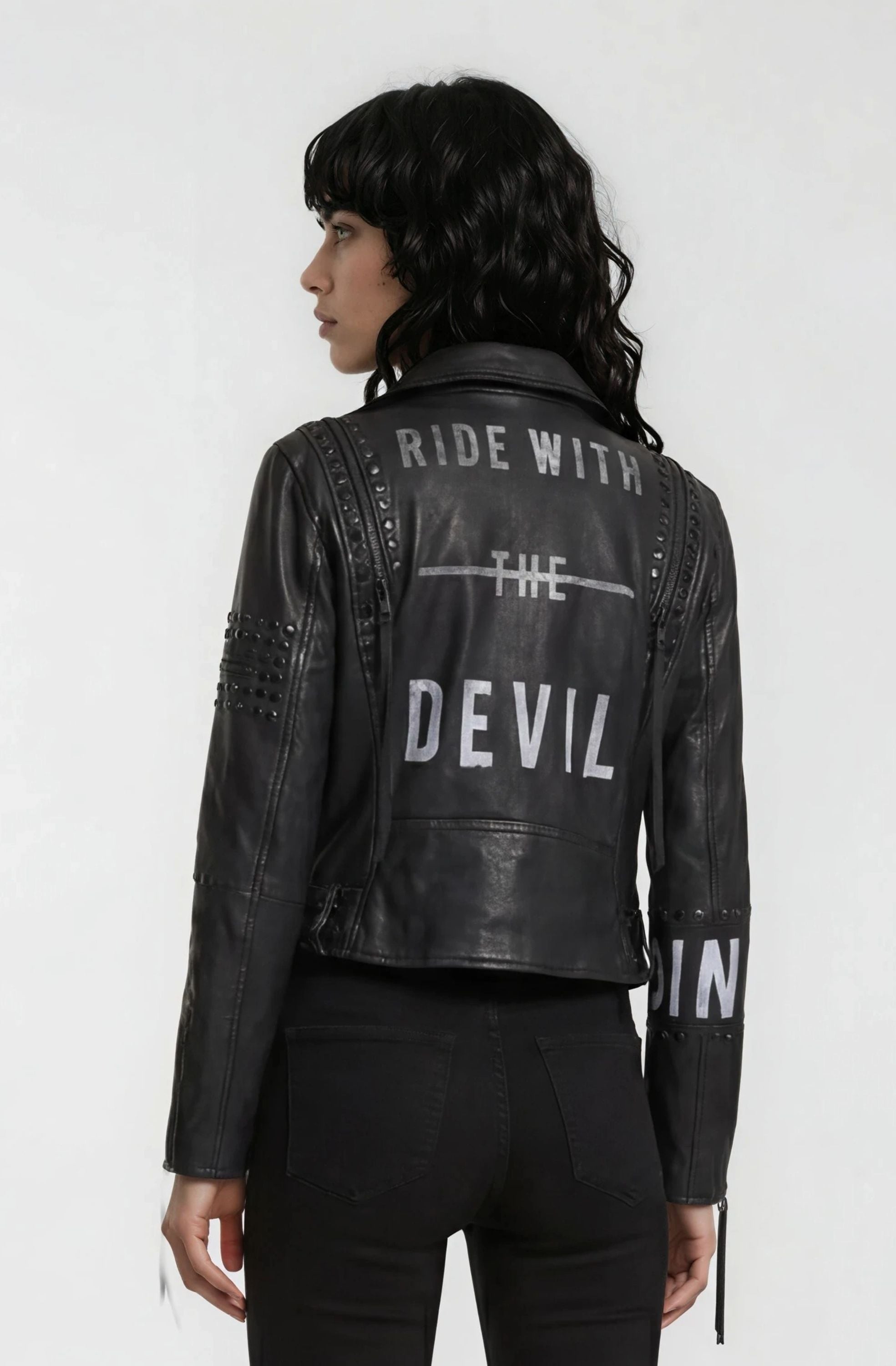 trueprodigy Lederjacke »Ava mit Print und Nieten« ohne Kapuze