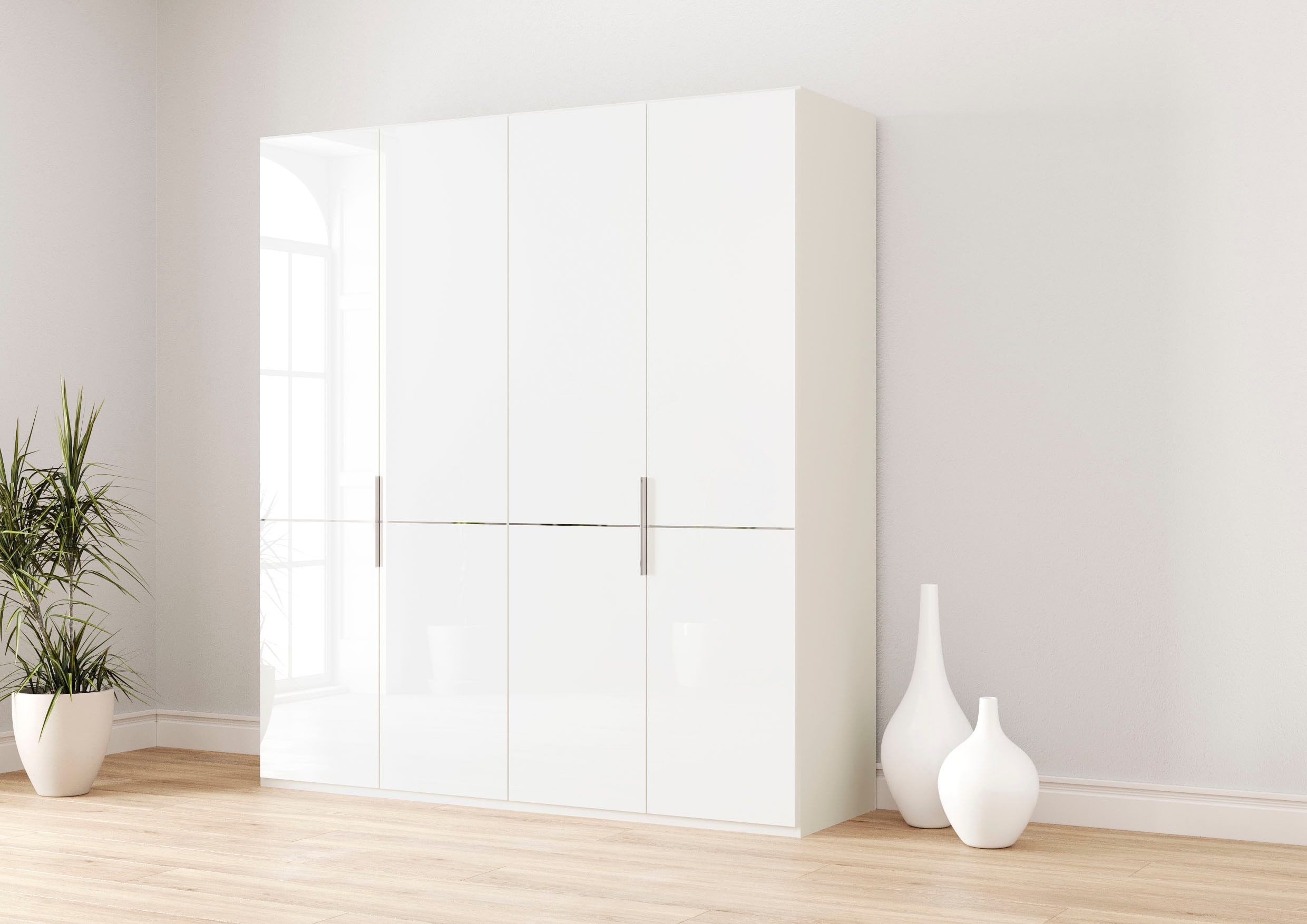 Musterring Kleiderschrank "Imola W" Einlegeböden und Kleiderstangen,mit Glastüren und Aufleistung in Chrom