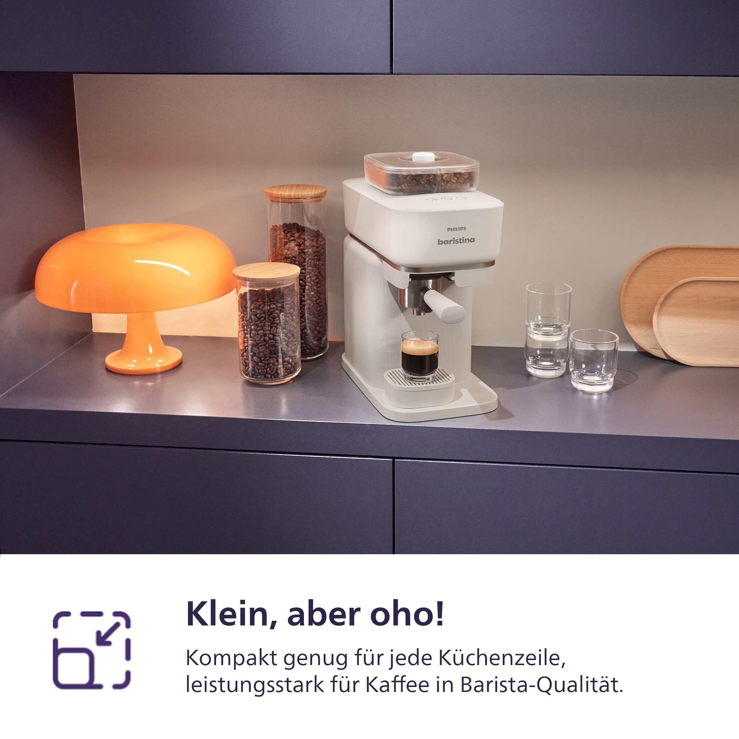 PHILIPS baristina Espressomaschine »mit Bean swap BAR320/00 mit Mahlwerk für ganze Bohnen«, Doppelter Bohnenbehälter, 16 bar Pumpendruck, Naturweiß​