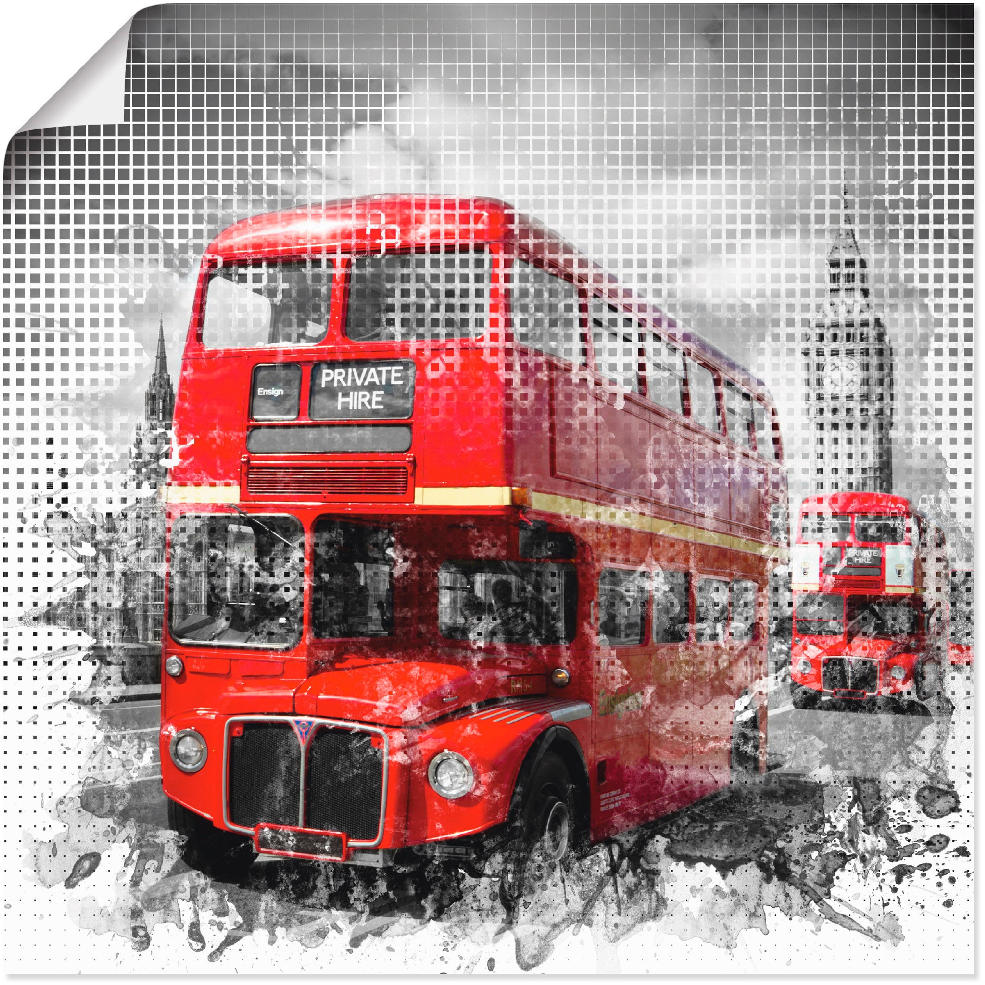 Artland Wandbild "London Westminster Rote Busse", Auto, (1 St.), als Poster in verschied. Größen
