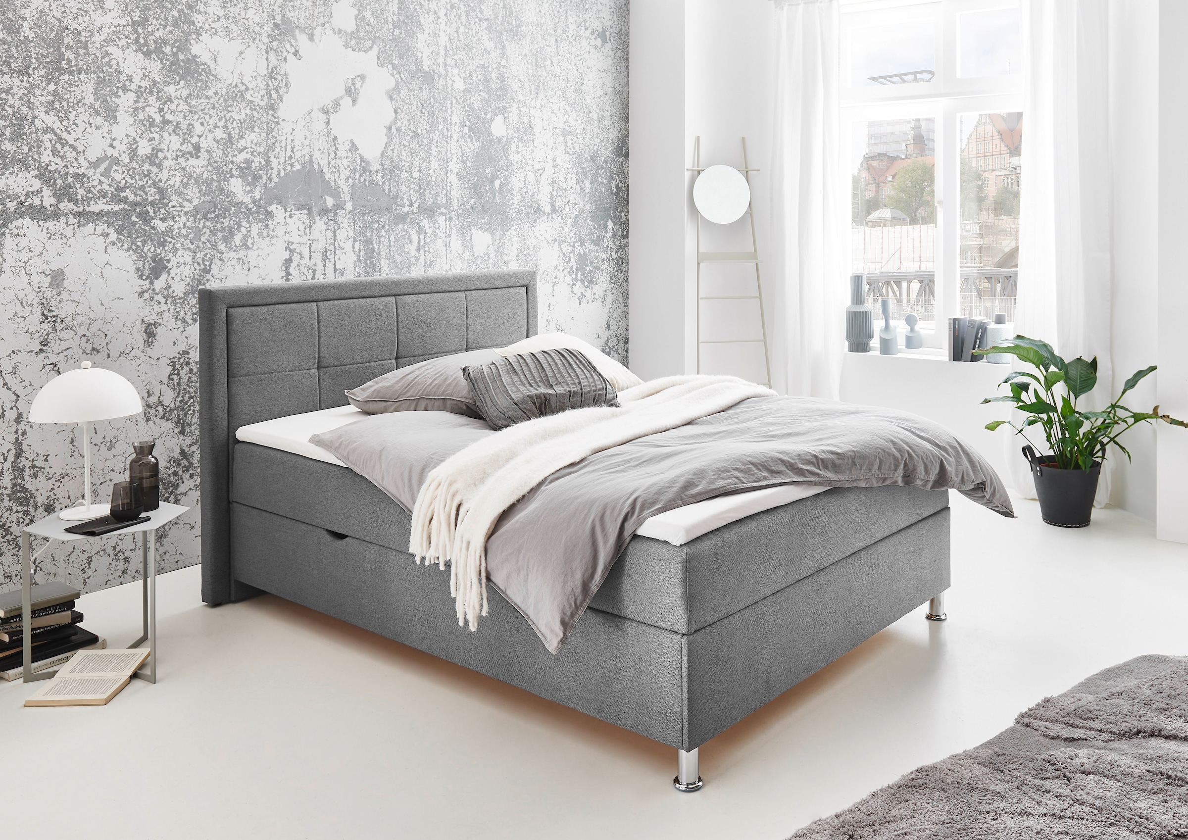 Home affaire Boxbett »Fergus inkl. Bettkasten und Topper, Breite 120cm« mit Metallfuß in Chromoptik