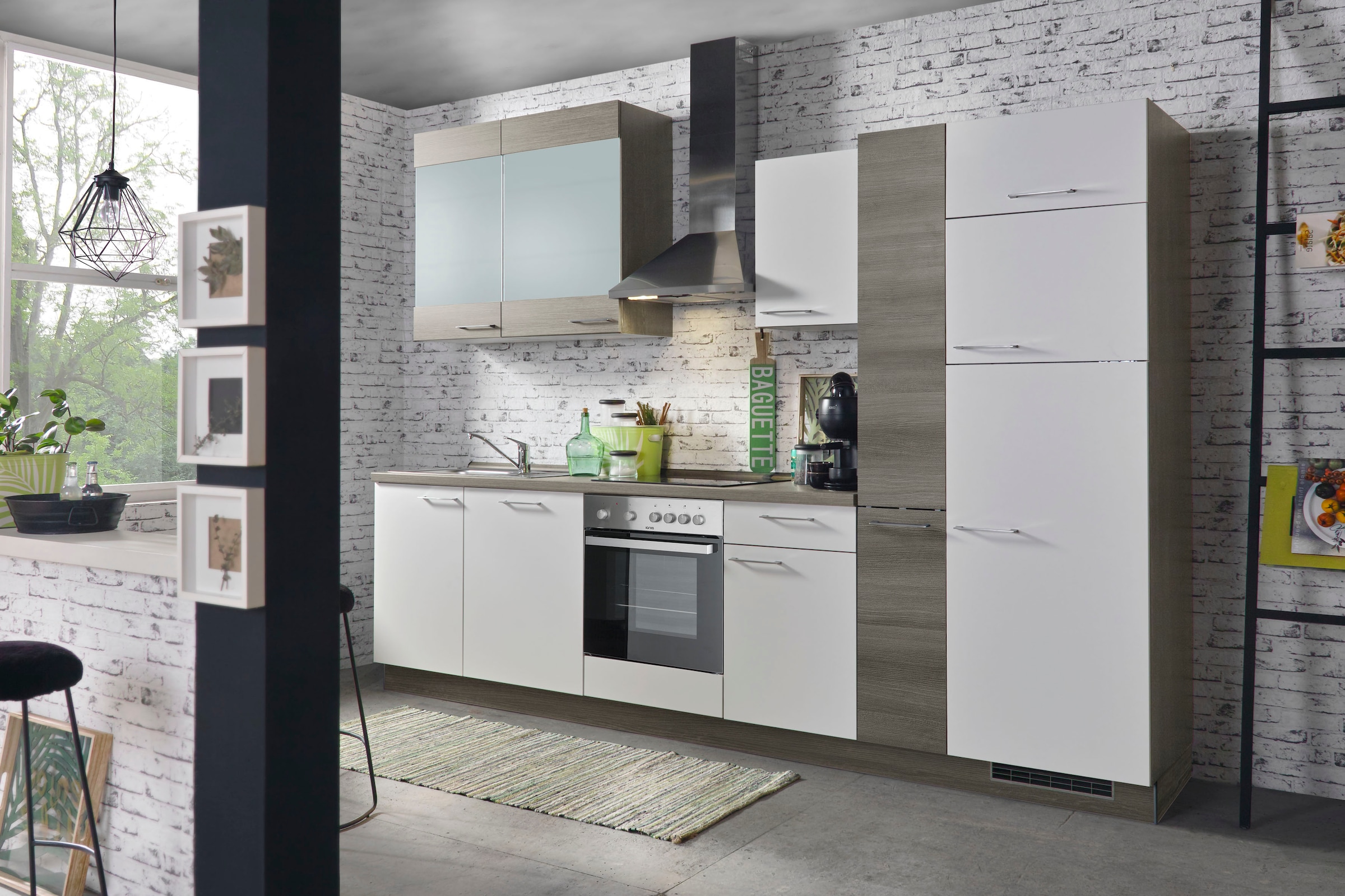 KOCHSTATION Küchenzeile »"KS-Trea", wahlweise mit E-Geräten, höhenverstellbare Füße« vormontiert, mit Vollauszug und Soft-Close-Funktion, Breite 310 cm