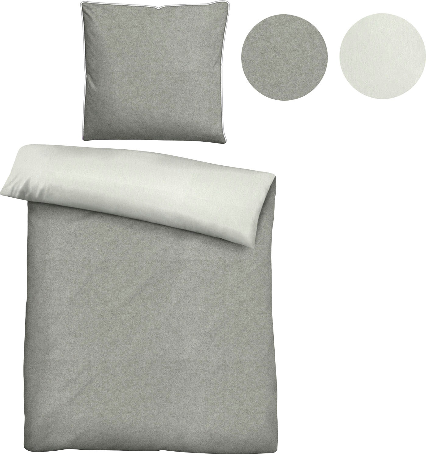 Thumbnail - Biberna Wendebettwäsche "Hermal" 3 Stk. Flanell in Melangeoptik, Winterbettwäsche, Made in Germany