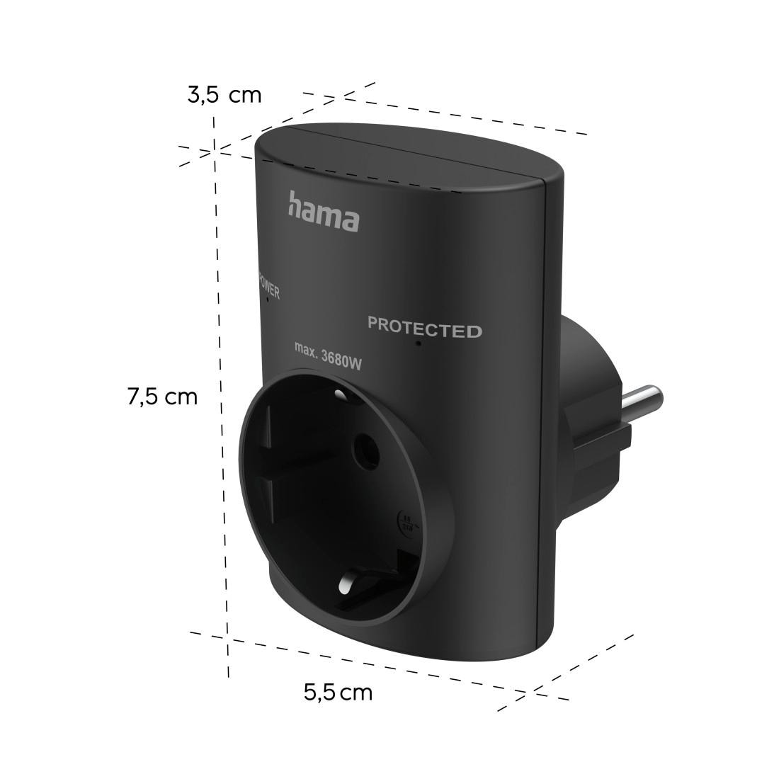 Hama »Steckdosenadapter mit Schutzkontakt, Überspannungsschutz, 3680 W, 16 A« Typ F (Schuko) zu Typ C (Eurostecker)