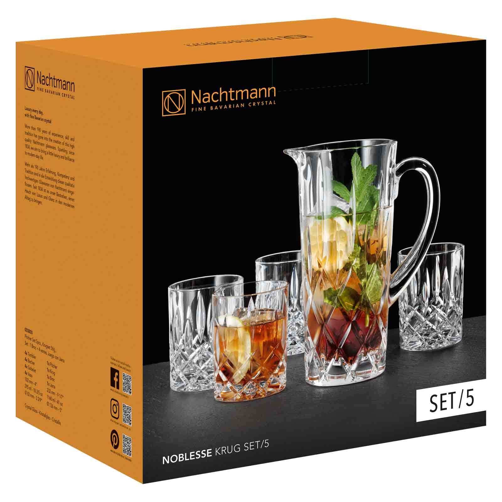 Nachtmann Gläser-Set »Becher- und Krug-Set Noblesse 5er Set transparent« Erhöhte Bruchfestigkeit, Kristallglas, spülmaschinenfest