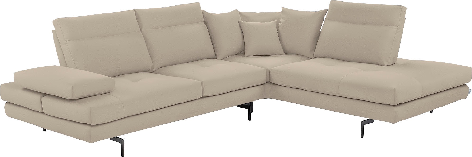 CALIA ITALIA Ecksofa "Toby Wing, B/T: 288/232 cm, Designsofa, Premium Sitzkomfort, L-Form" Sitztiefenverstellung, wahlw. mit Kissen-Set,Füße schwarz matt