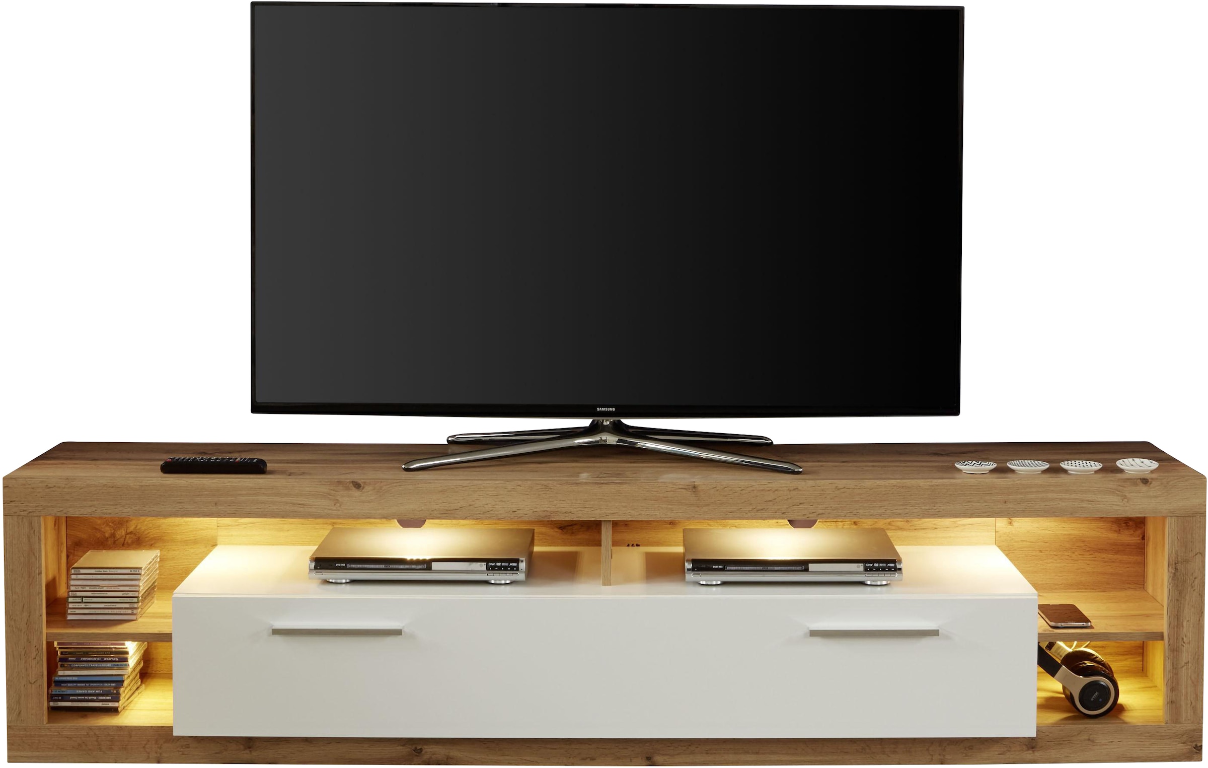 INOSIGN Lowboard »Gwendolyn«, (1 St.), TV Schrank,weiße Hochglanzfronten, TV Board 1 Klappe, 4 Fächer
