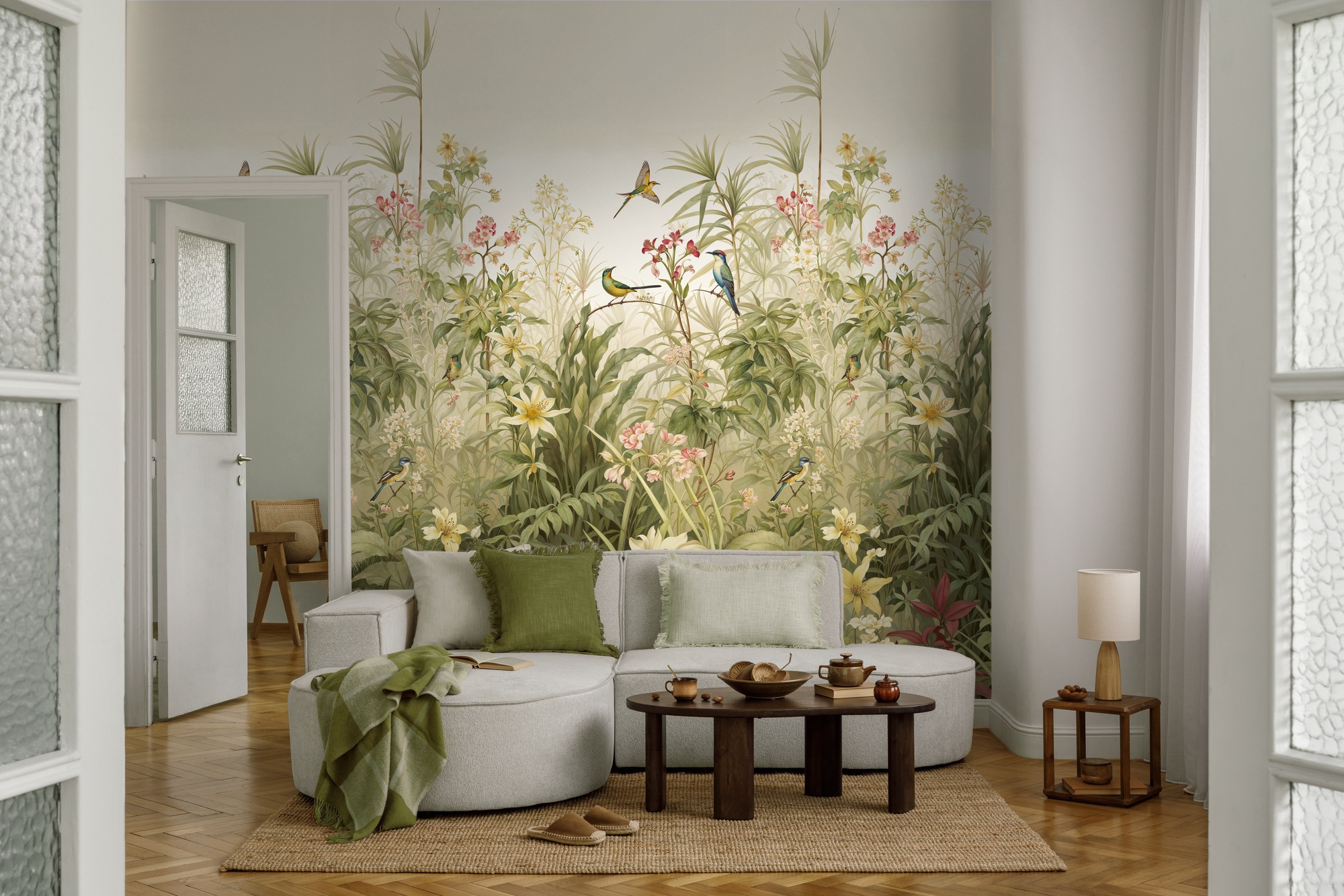 living walls Fototapete »The Wall 4 Flowers – Vögel und Wildpflanzen Vlies-Fototapete« botanisch | floral | matt leicht strukturiert Vögel und Wildpflanzen – natürlicher Tiefenwirkung
