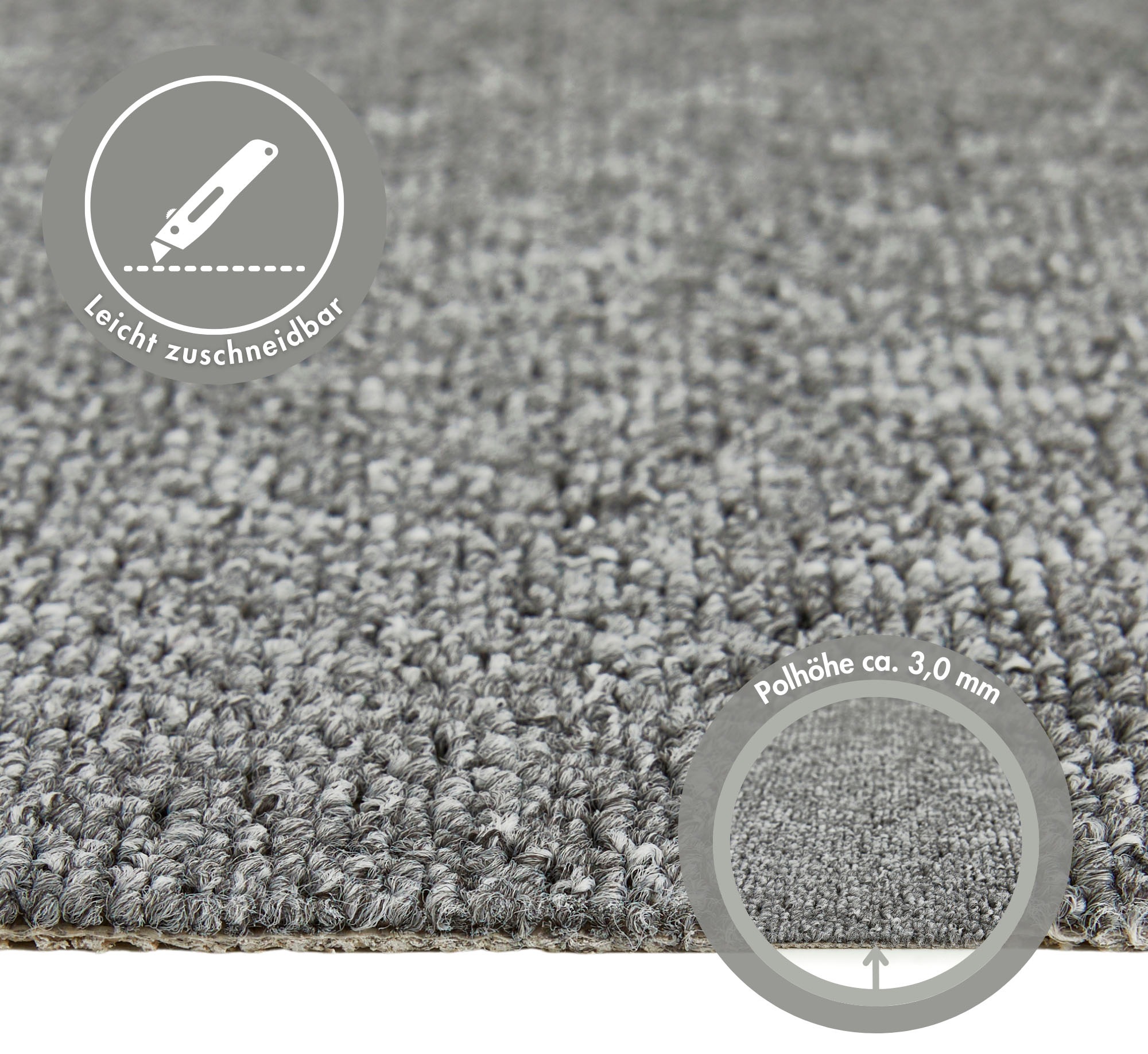 Teppichboden ANDIAMO "Rambo, Feinschlinge, Gesamthöhe 4,5 mm, Made in Netherlands", grau, B:400cm L:200cm, Kunstfaser, Teppiche, meliert, Breite 400 cm oder 500 cm, strapazierfähig & pflegeleicht 3